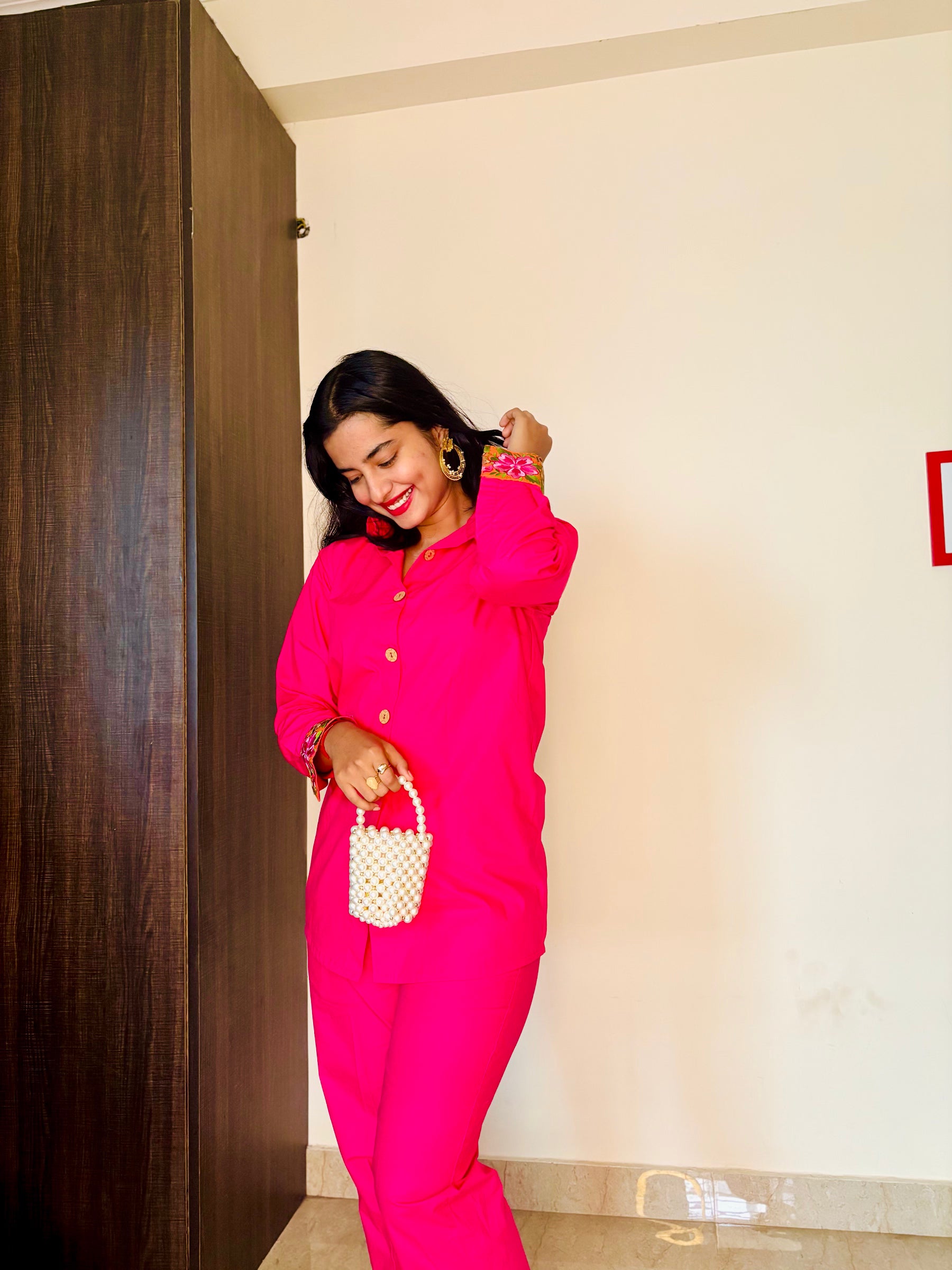 BHAVYA PANDEY PINK EMBROIDERED COORD SET