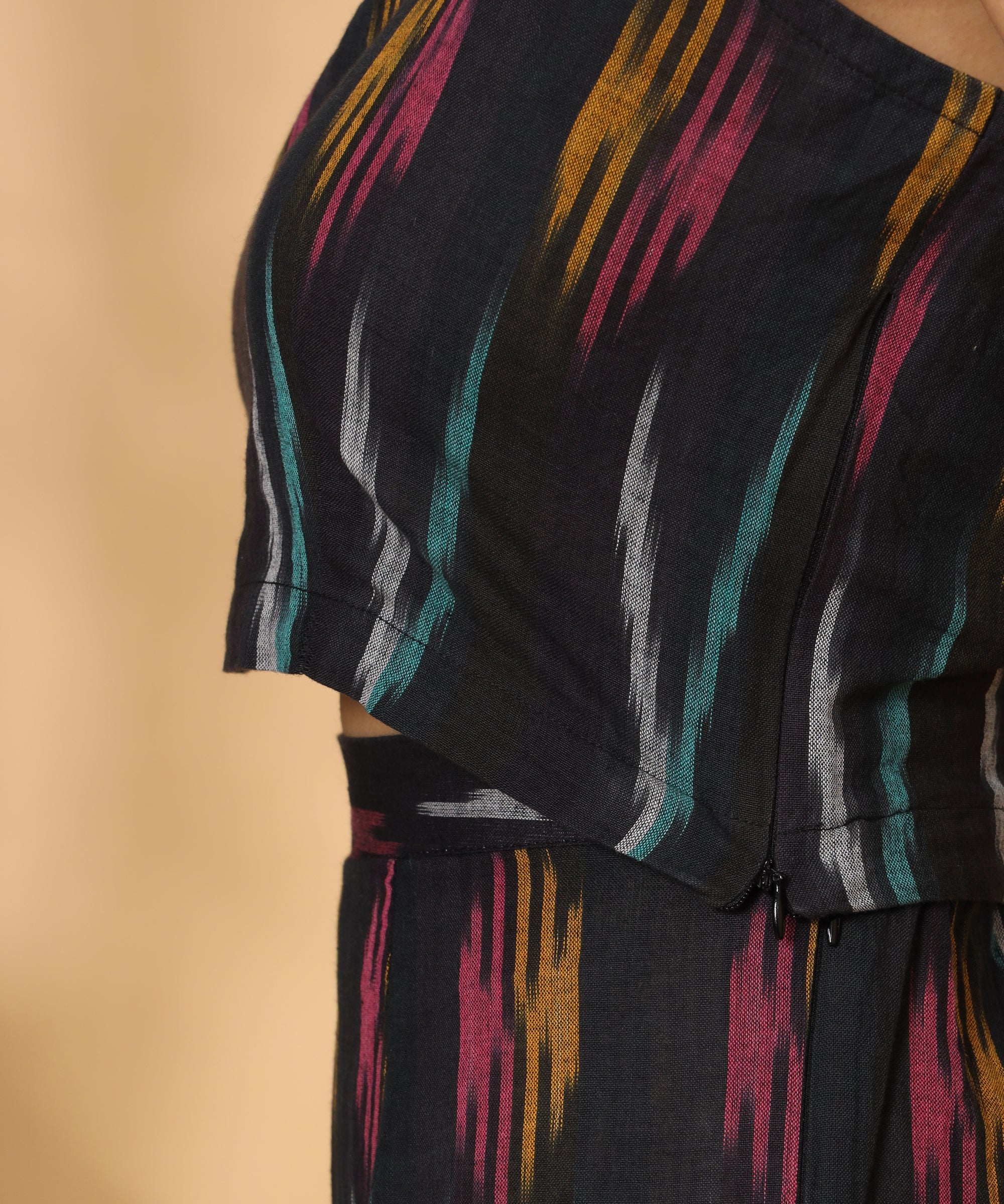 BLACK SLEEVELESS IKAT COORD SET FOR WOMEN