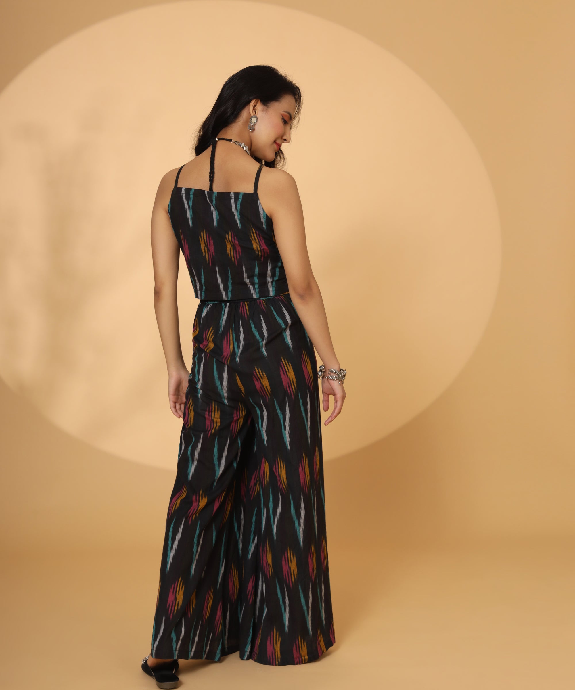 BLACK SLEEVELESS IKAT COORD SET FOR WOMEN