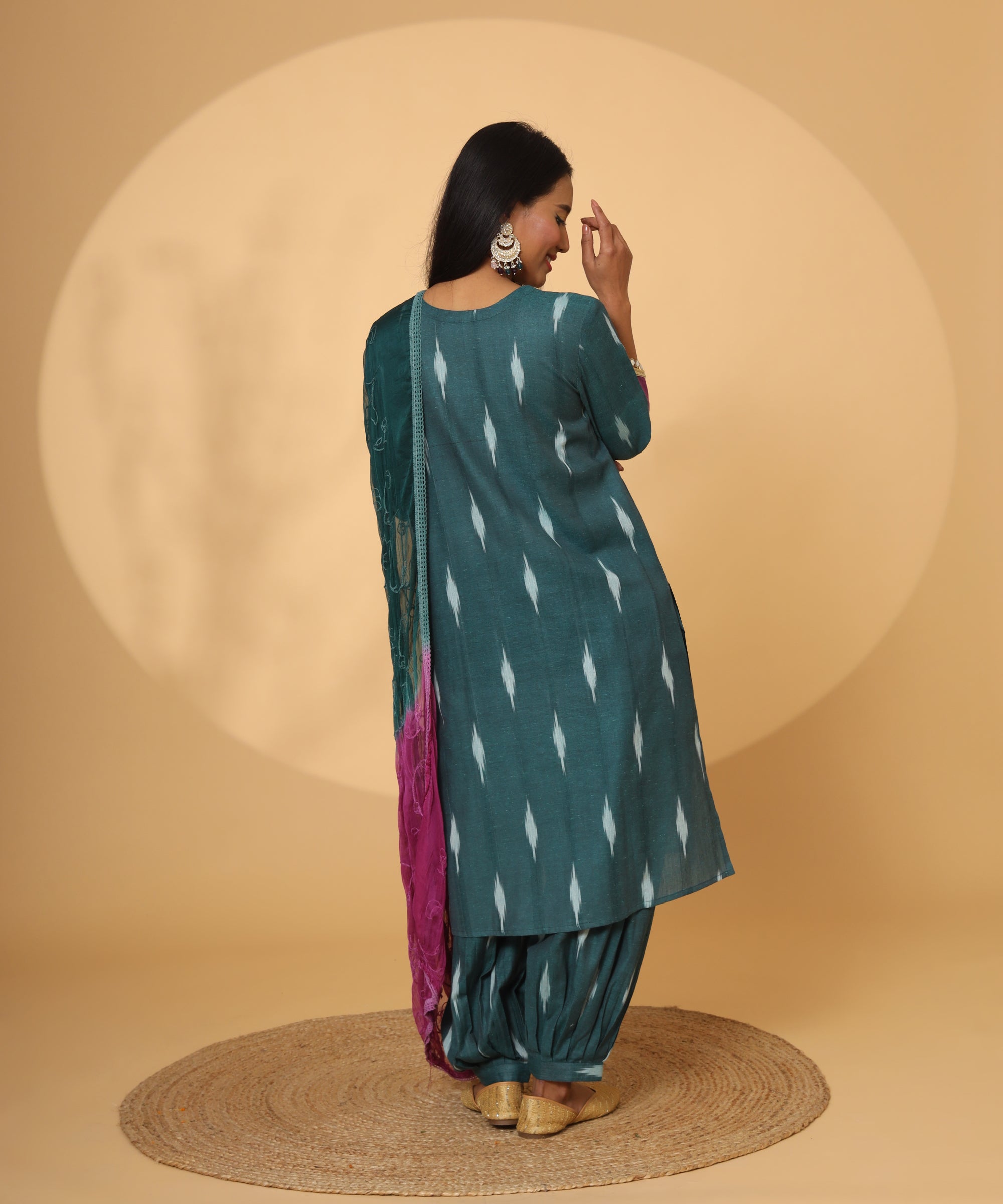 PRINTED GREEN LACE DETAILING SUIT SET FOR WOMEN