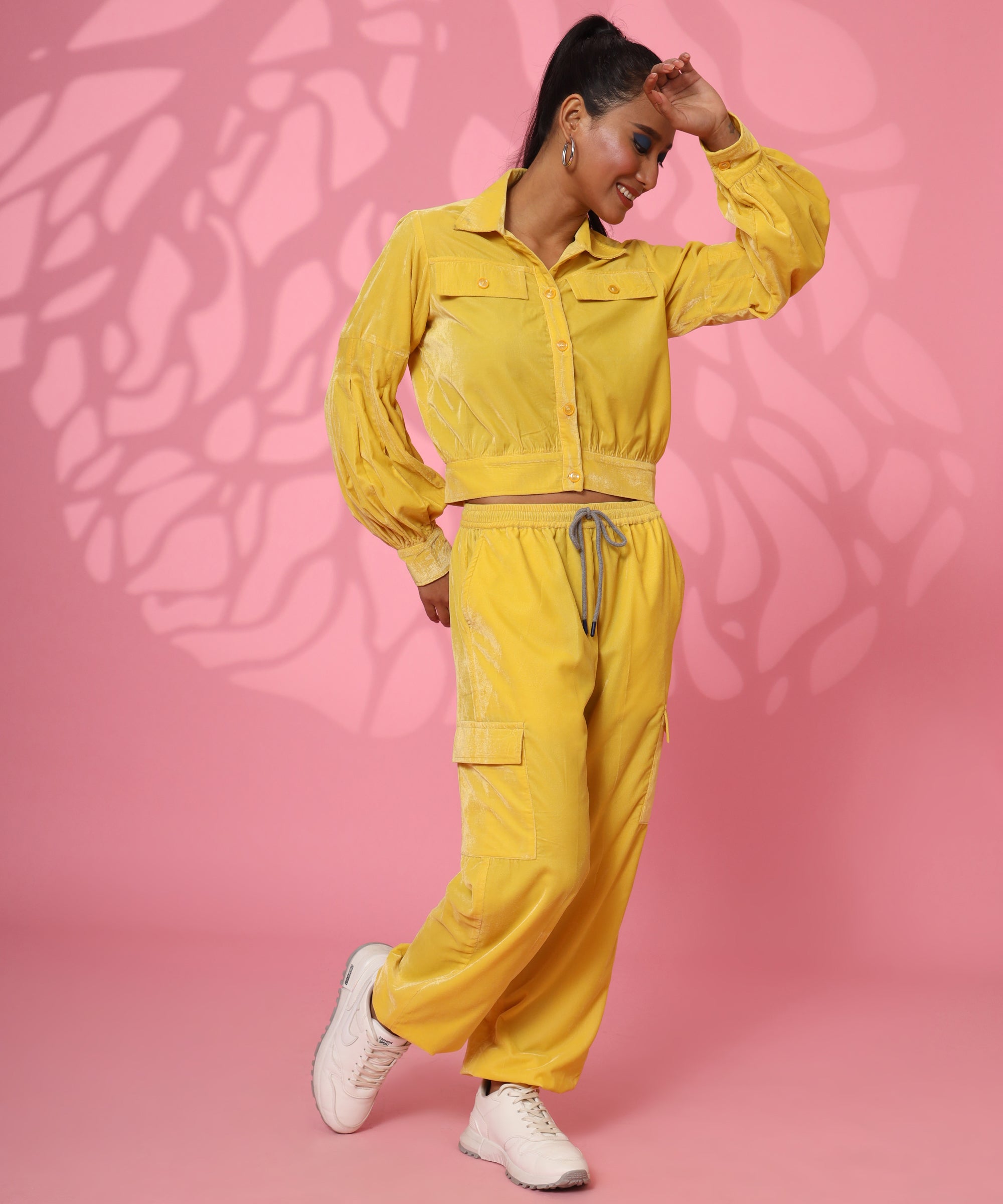 YELLOW VELVET JACKET JOGGER CO-ORD SET