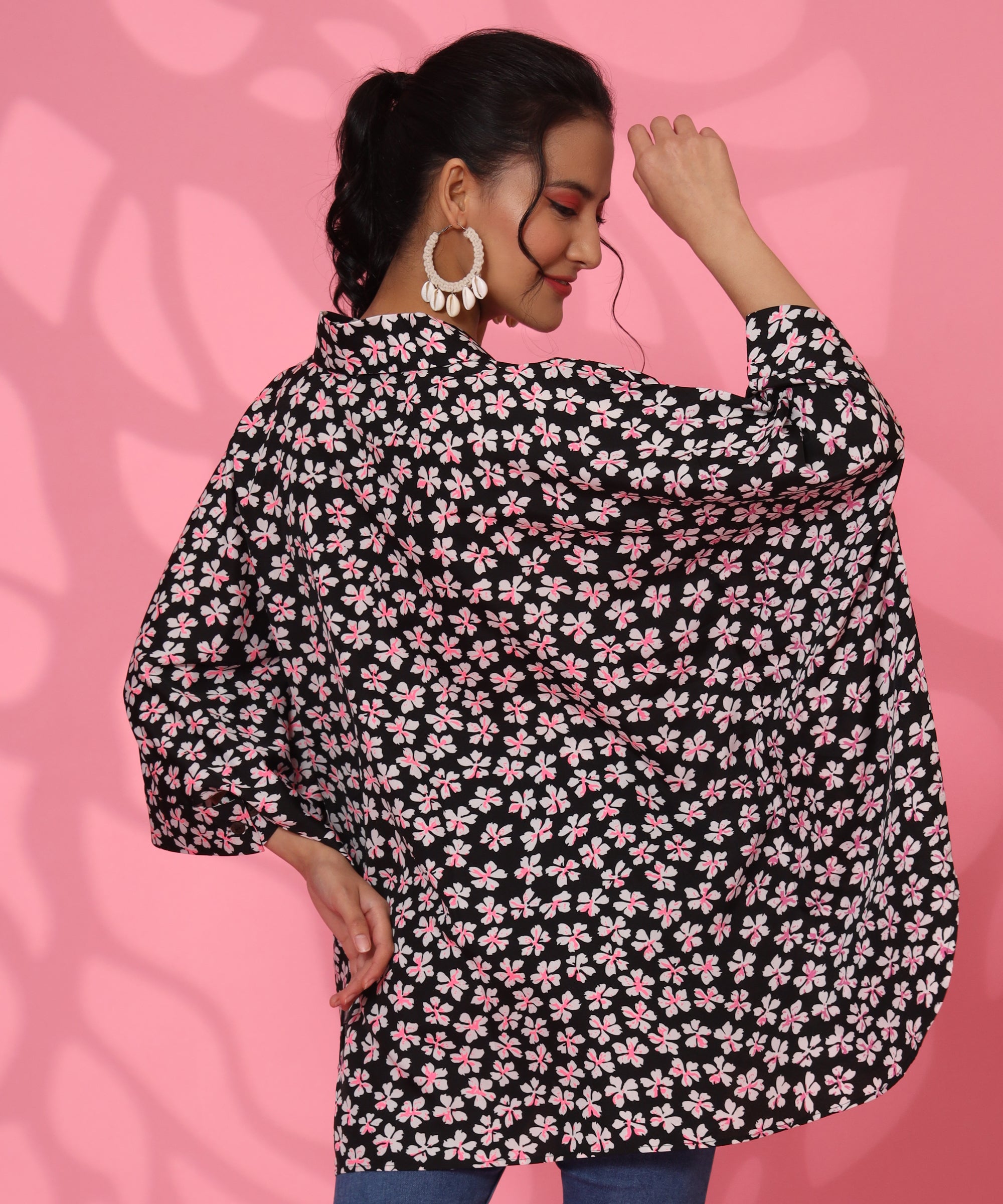 BLACK FLORAL PRINTED LOOSE FIT TOP FOR WOMEN