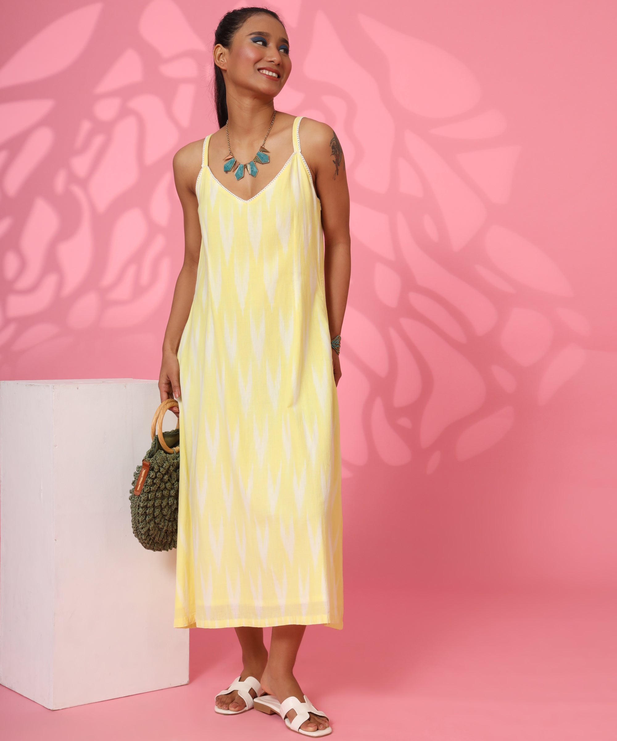 Lemon Ikat A-Line Dress for Women