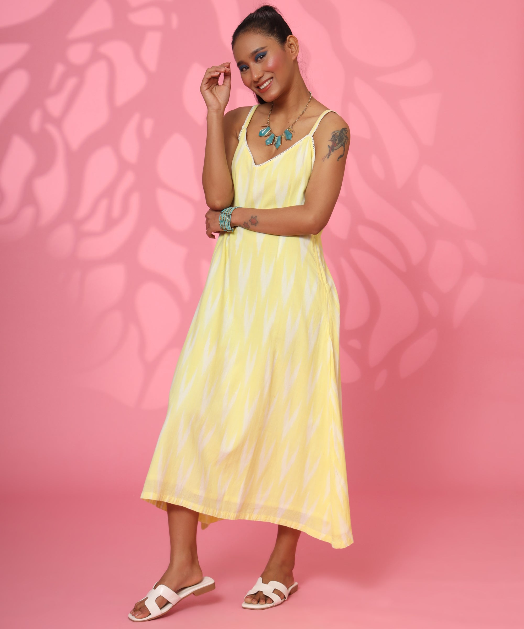 Lemon Ikat A-Line Dress for Women