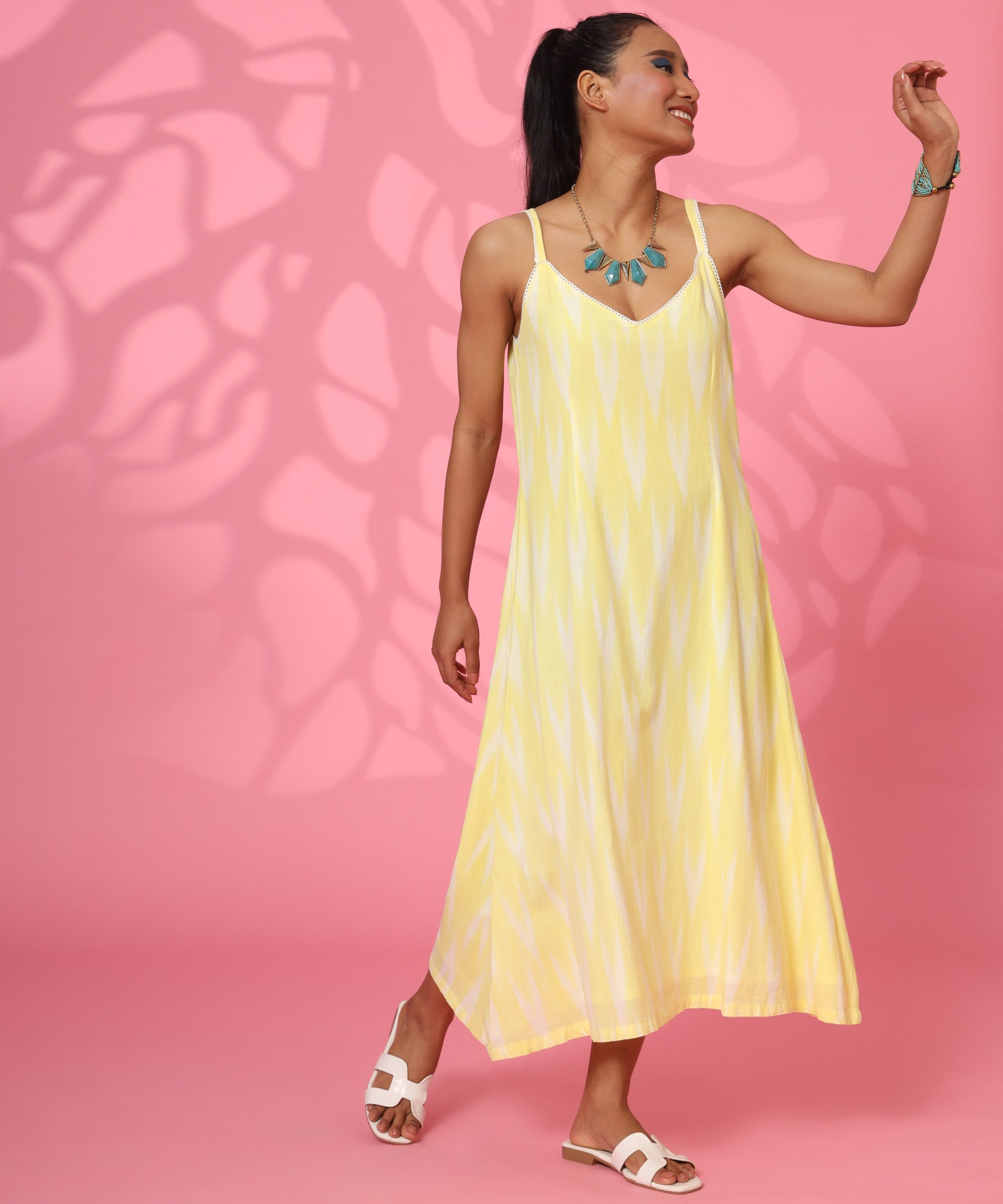 Lemon Ikat A-Line Dress for Women