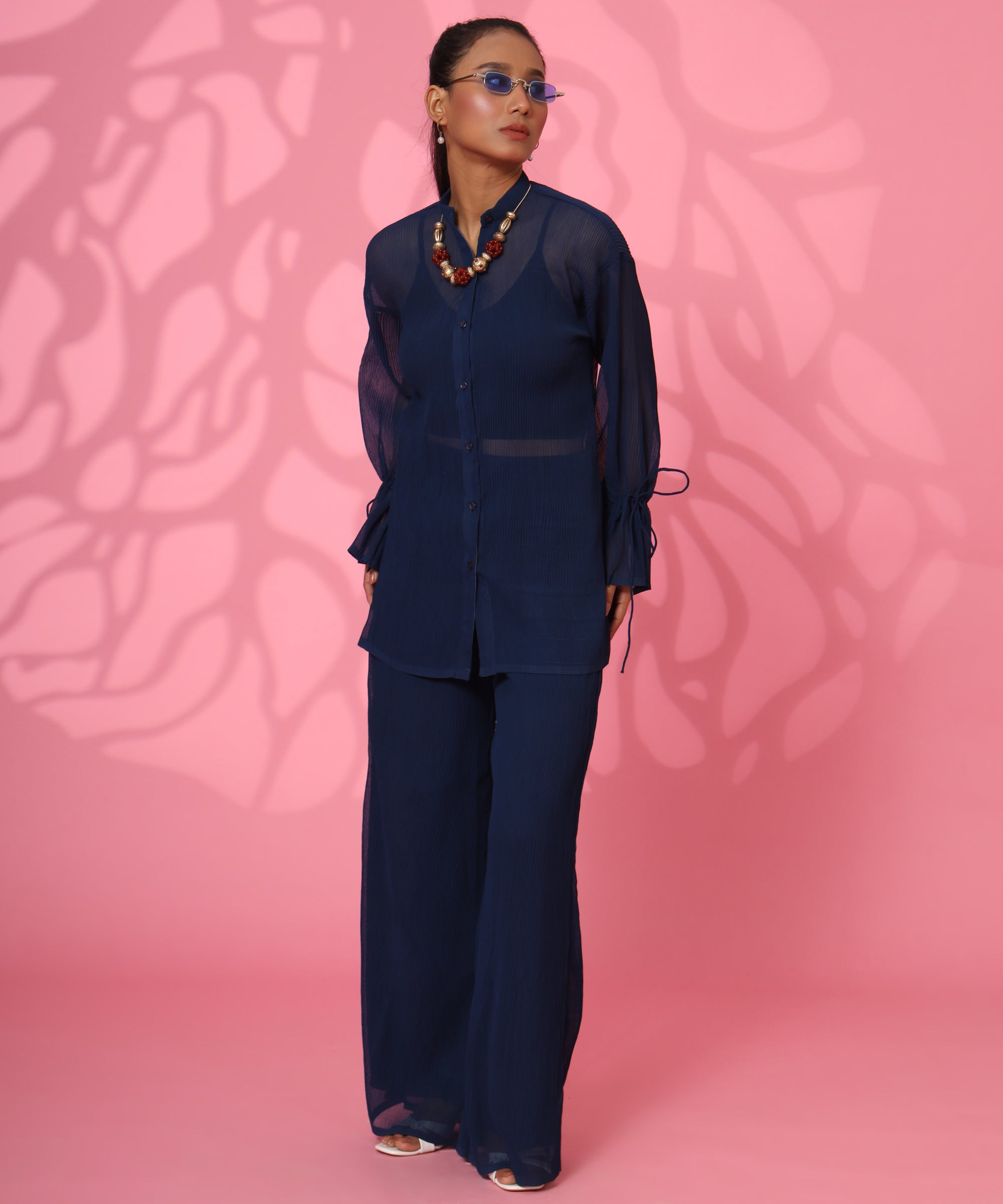 NAVY BLUE PLEATED COORD-SET FOR WOMEN
