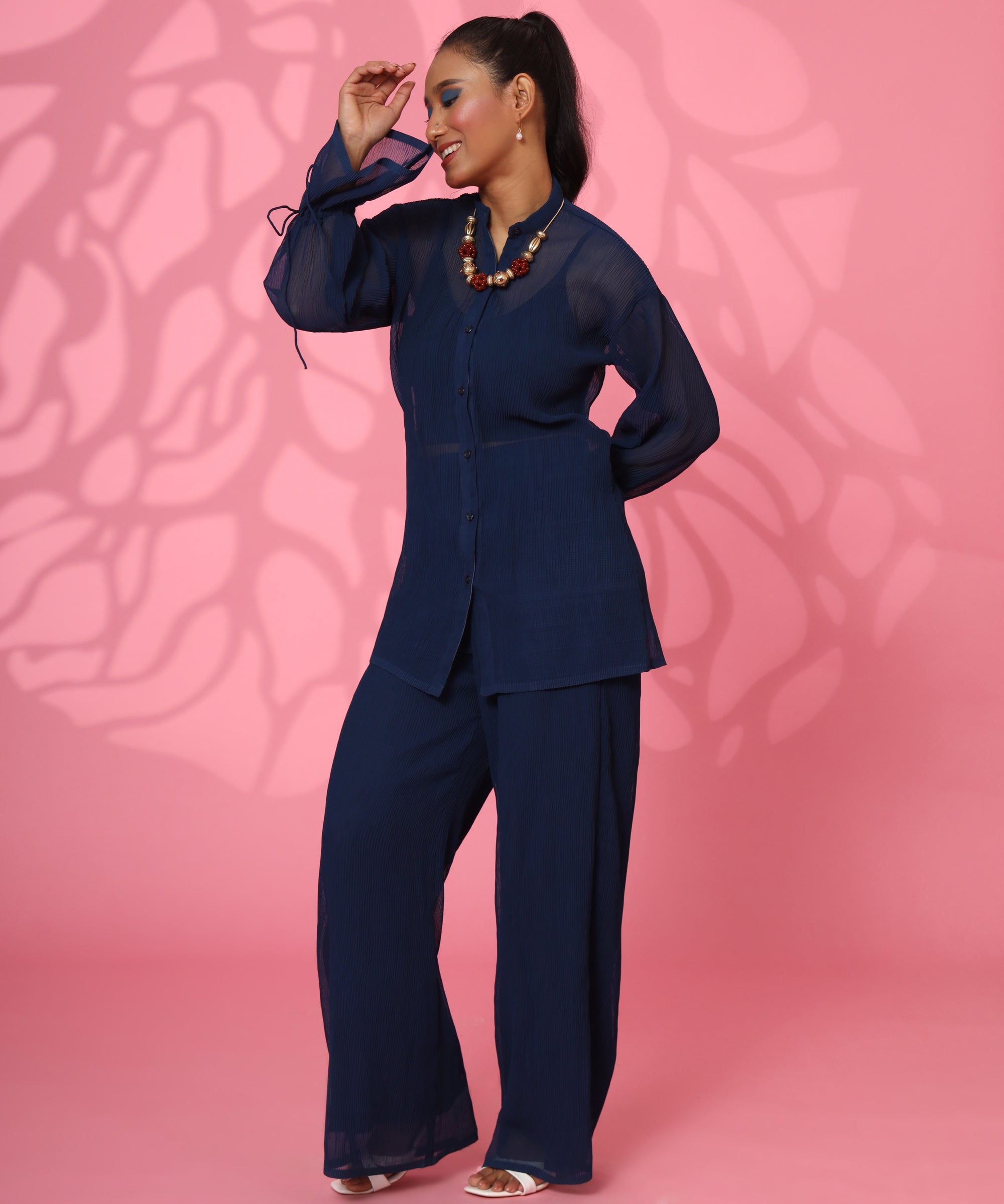 NAVY BLUE PLEATED COORD-SET FOR WOMEN