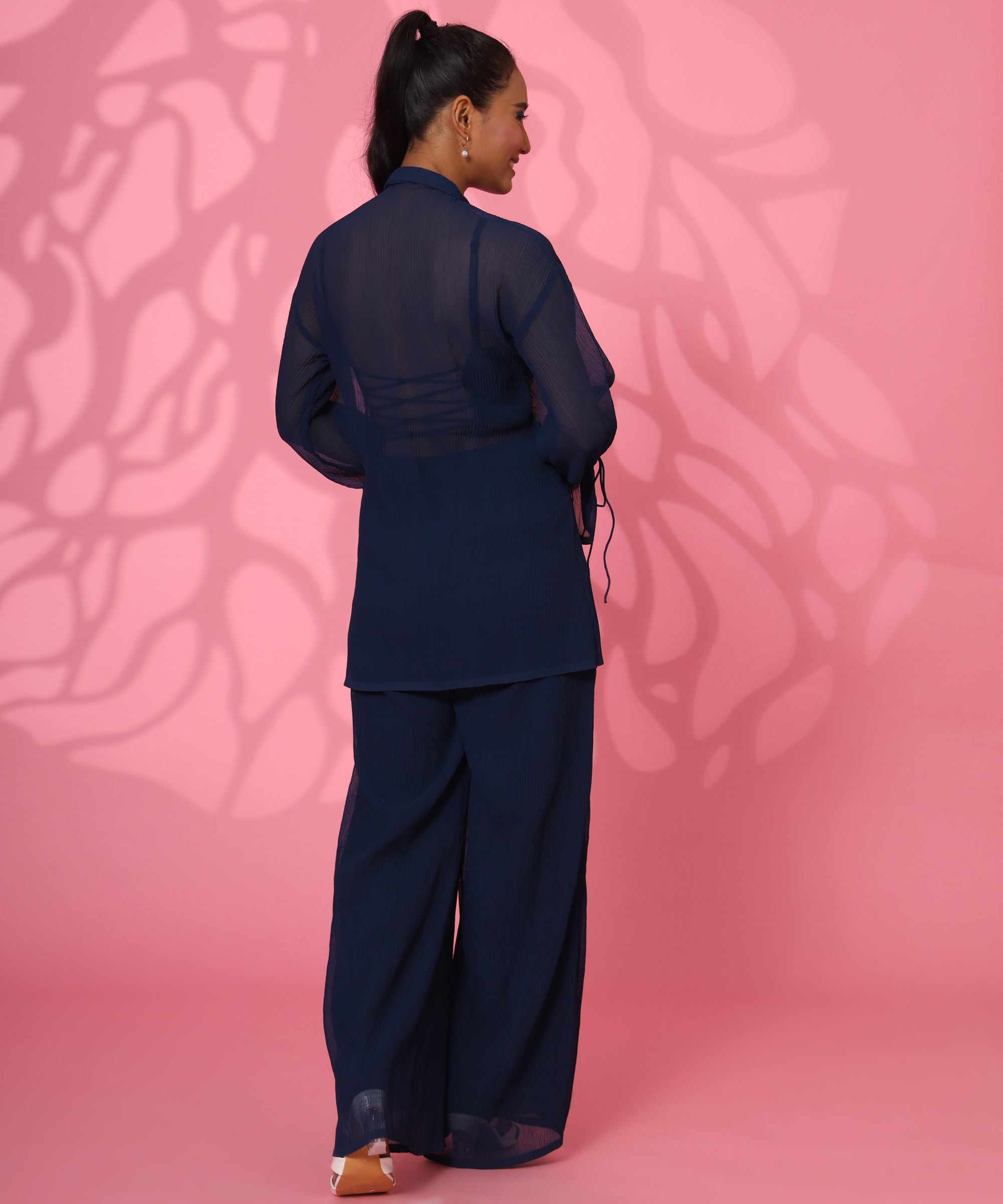 NAVY BLUE PLEATED COORD-SET FOR WOMEN