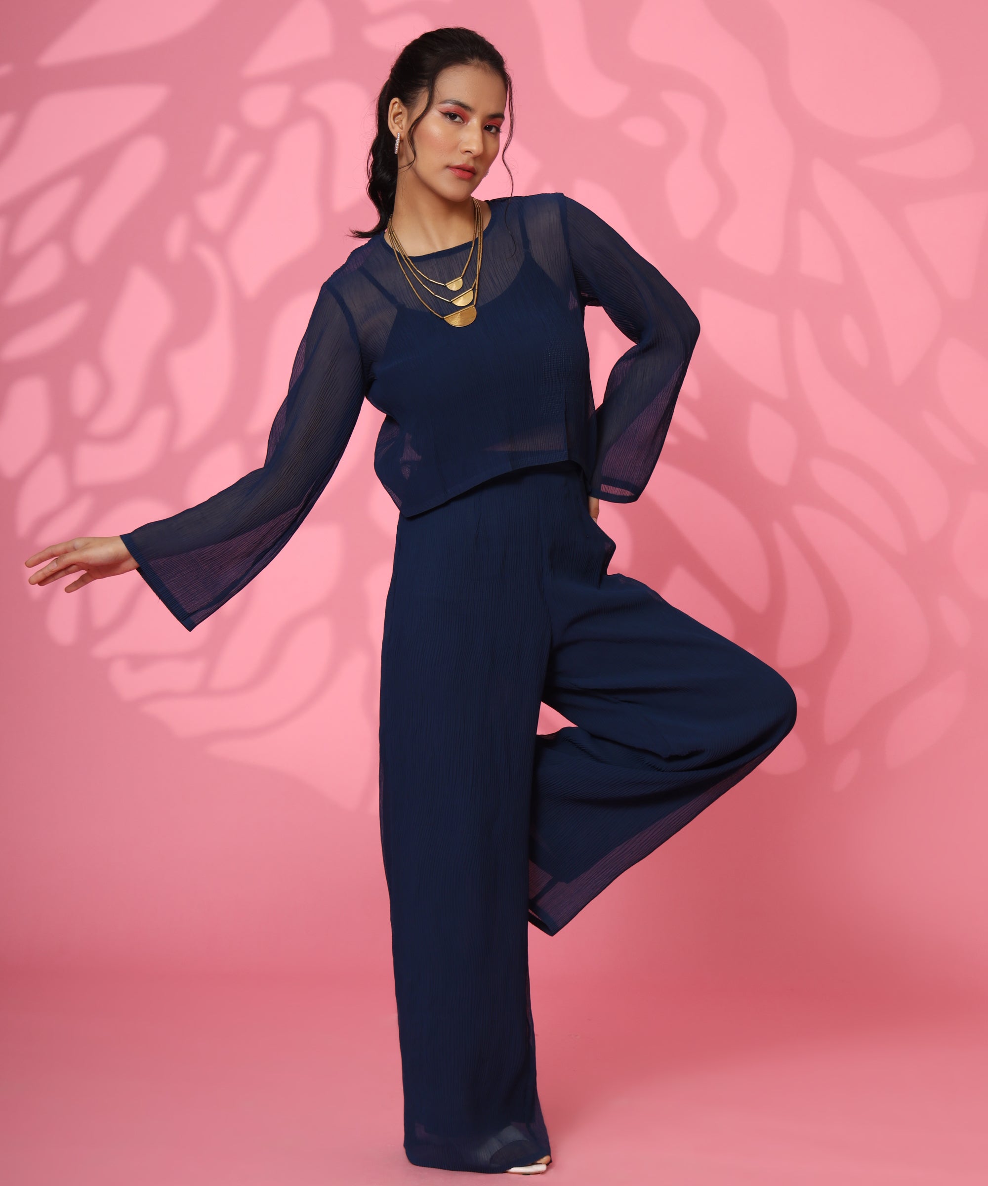 I AM POSITIVE NAVY BLUE GEORGETTE COORD-SET