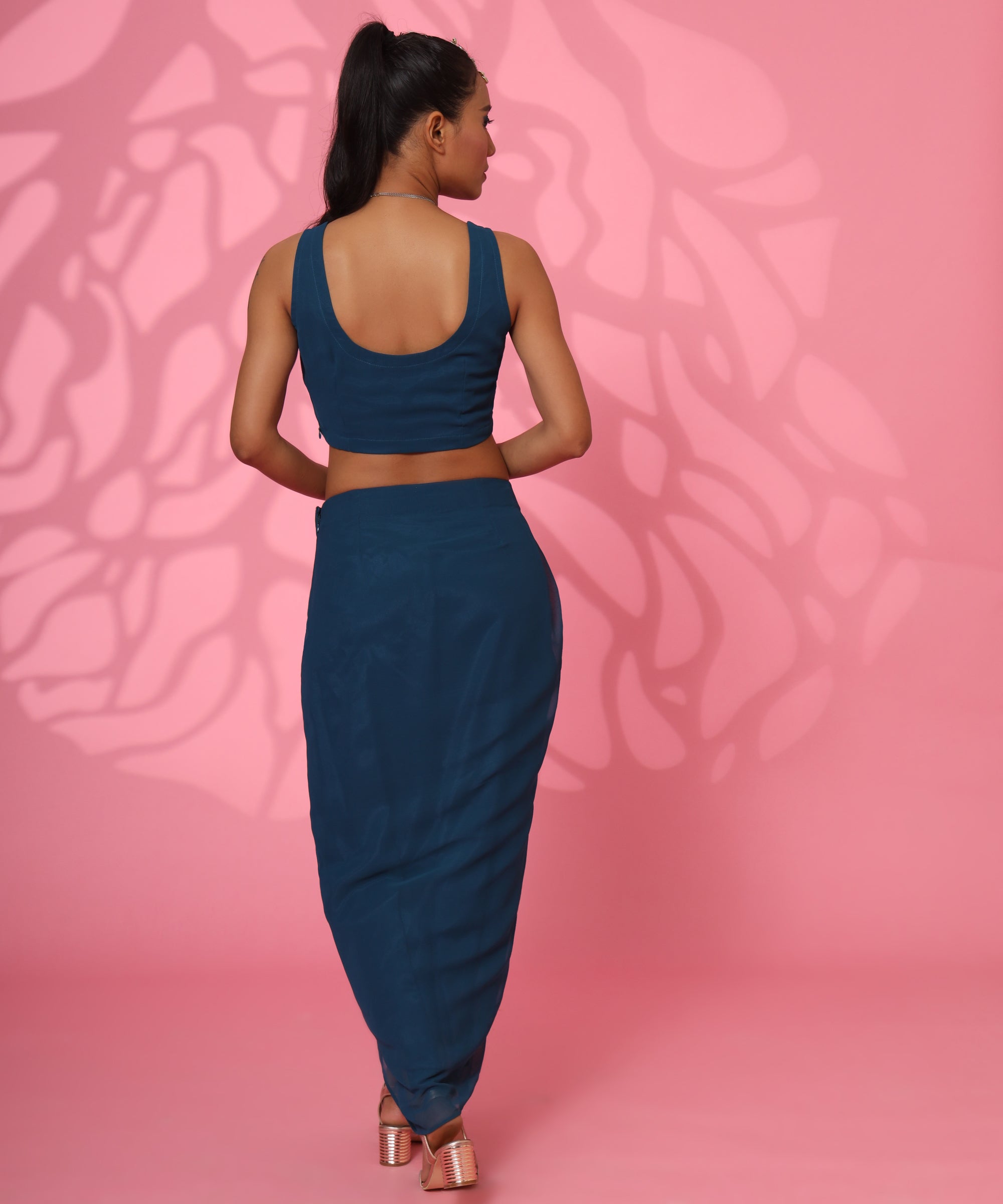 SLEEVELESS CROP TOP WITH DRAPED SKIRT FOR WOMEN