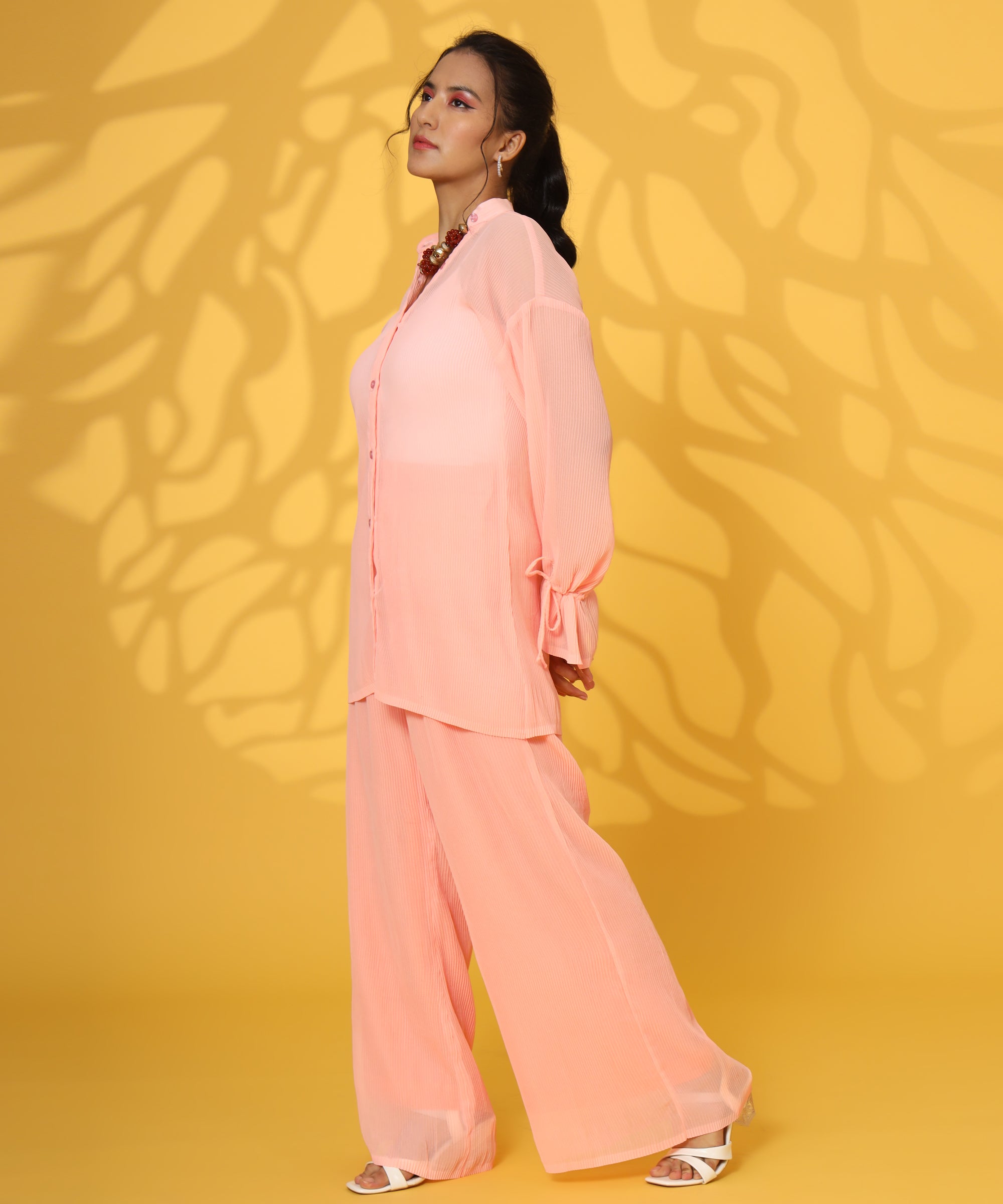 PINK PLEATED COORD SET FOR WOMEN