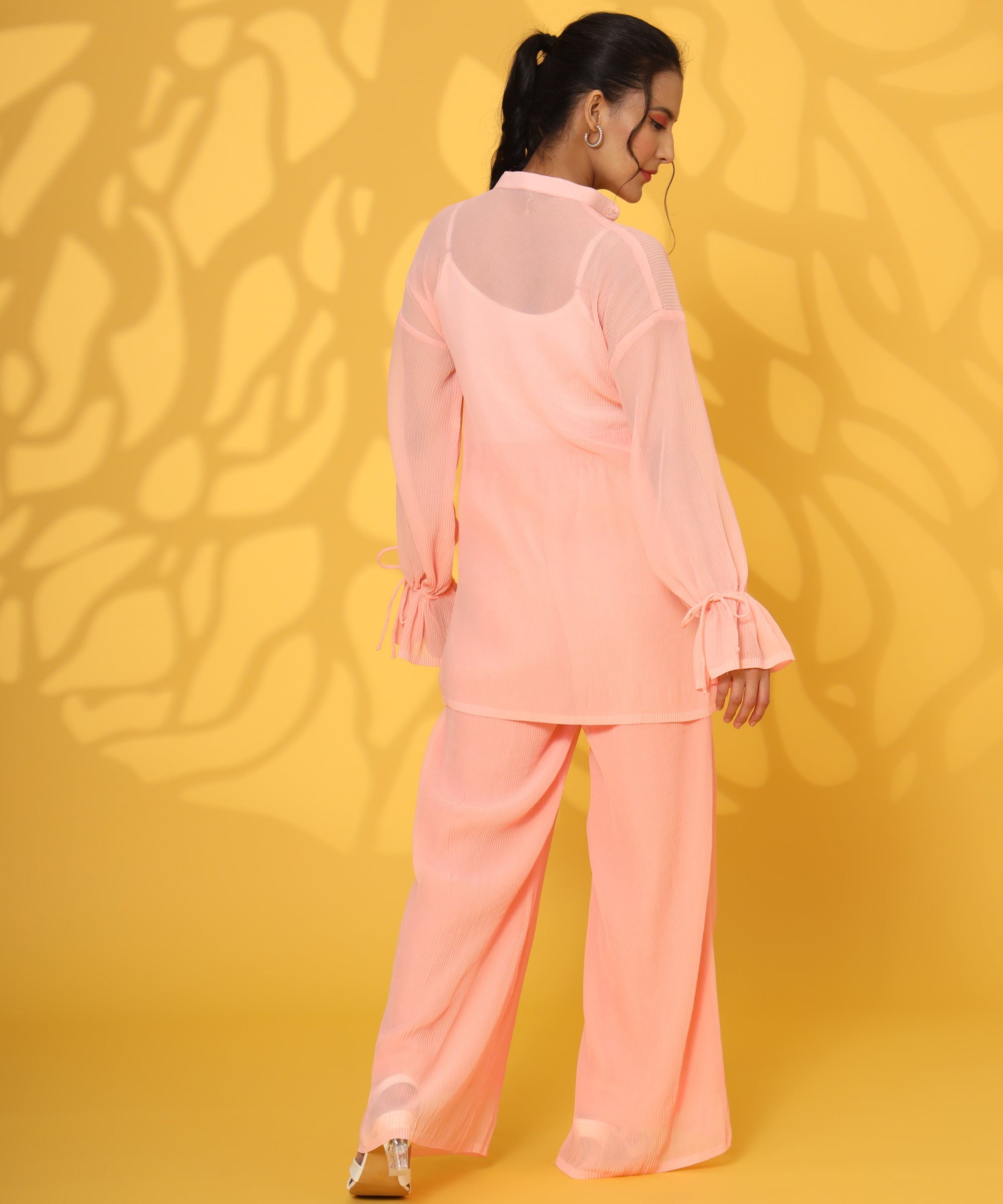 PINK PLEATED COORD SET FOR WOMEN