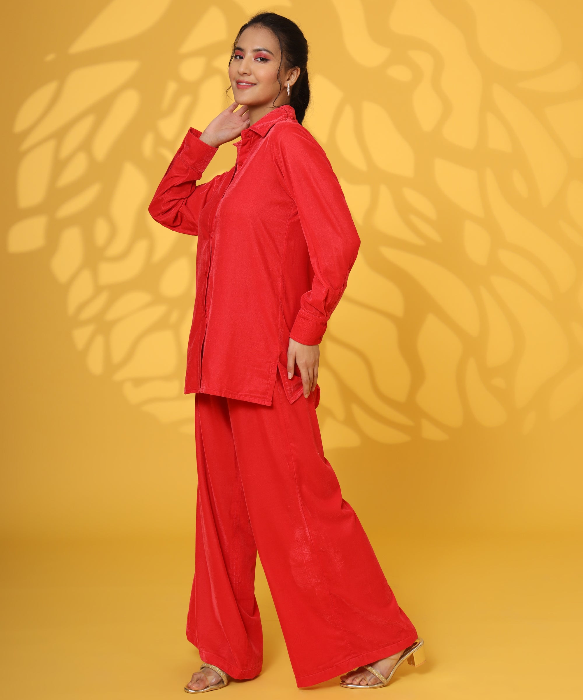 RED VELVET FULL SLEEVE COORD SET FOR WOMEN