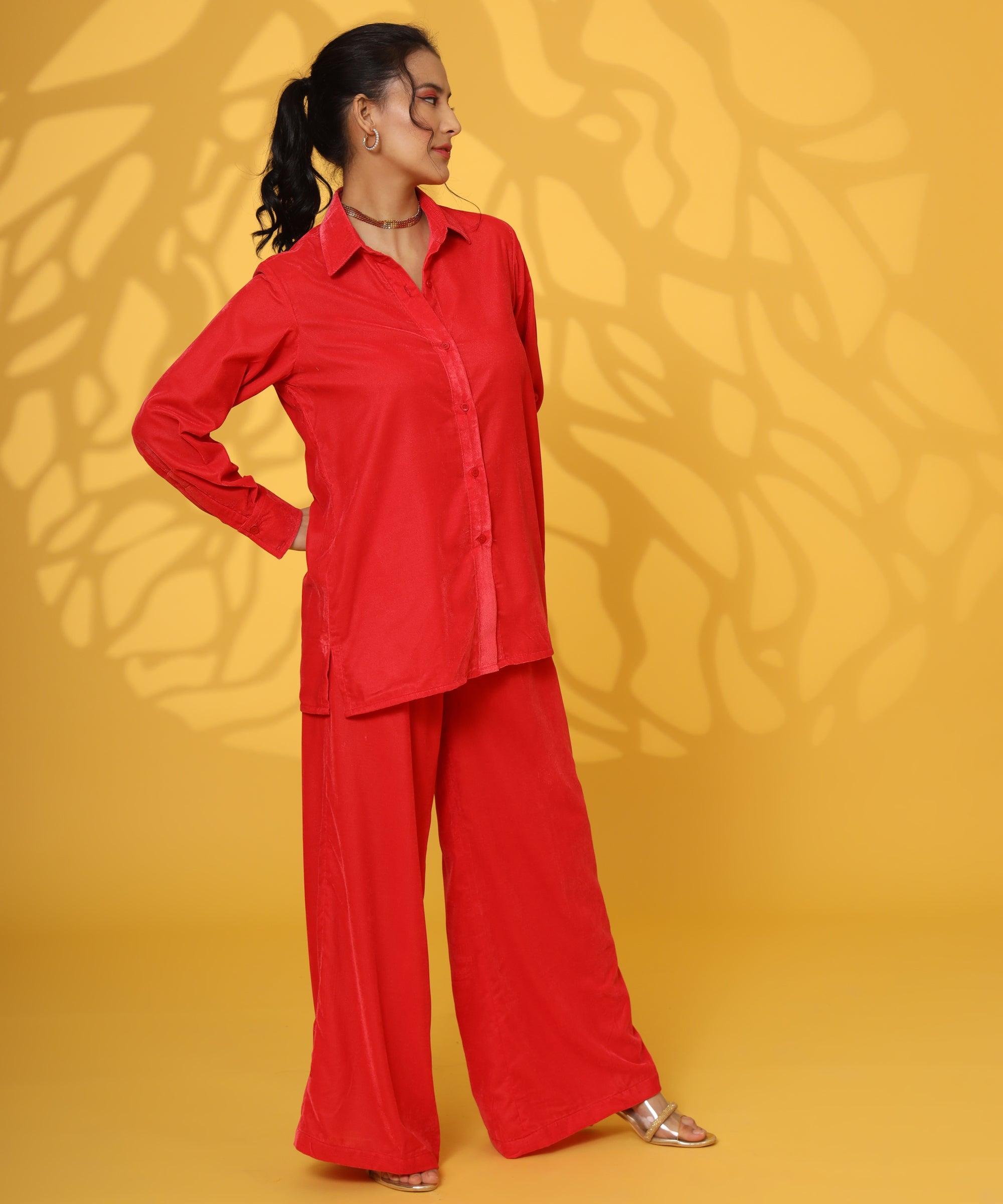 RED VELVET FULL SLEEVE COORD SET FOR WOMEN