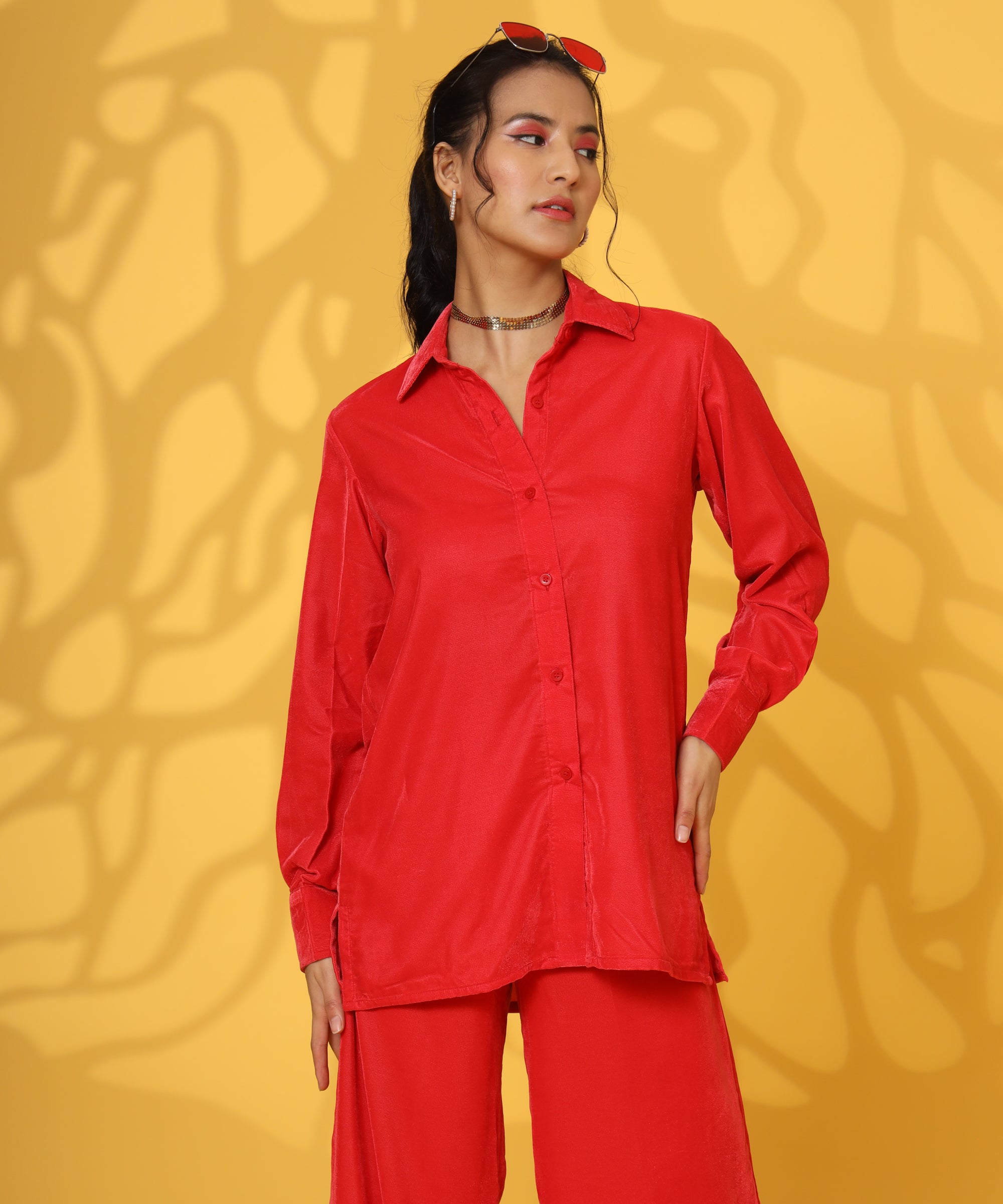 RED VELVET FULL SLEEVE COORD SET FOR WOMEN