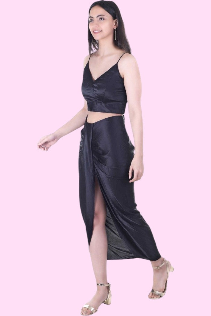 SOLID BLACK DHOTI STYLE COORD SET FOR WOMEN