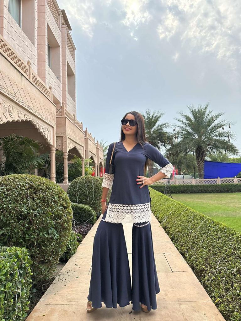 NAVY BLUE SHARARA SET FOR WOMEN