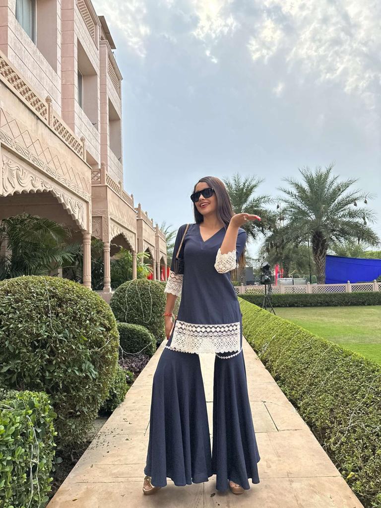 NAVY BLUE SHARARA SET FOR WOMEN
