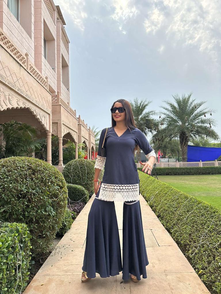 NAVY BLUE SHARARA SET FOR WOMEN