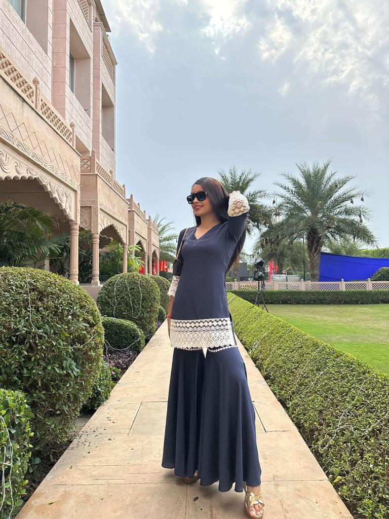 NAVY BLUE SHARARA SET FOR WOMEN