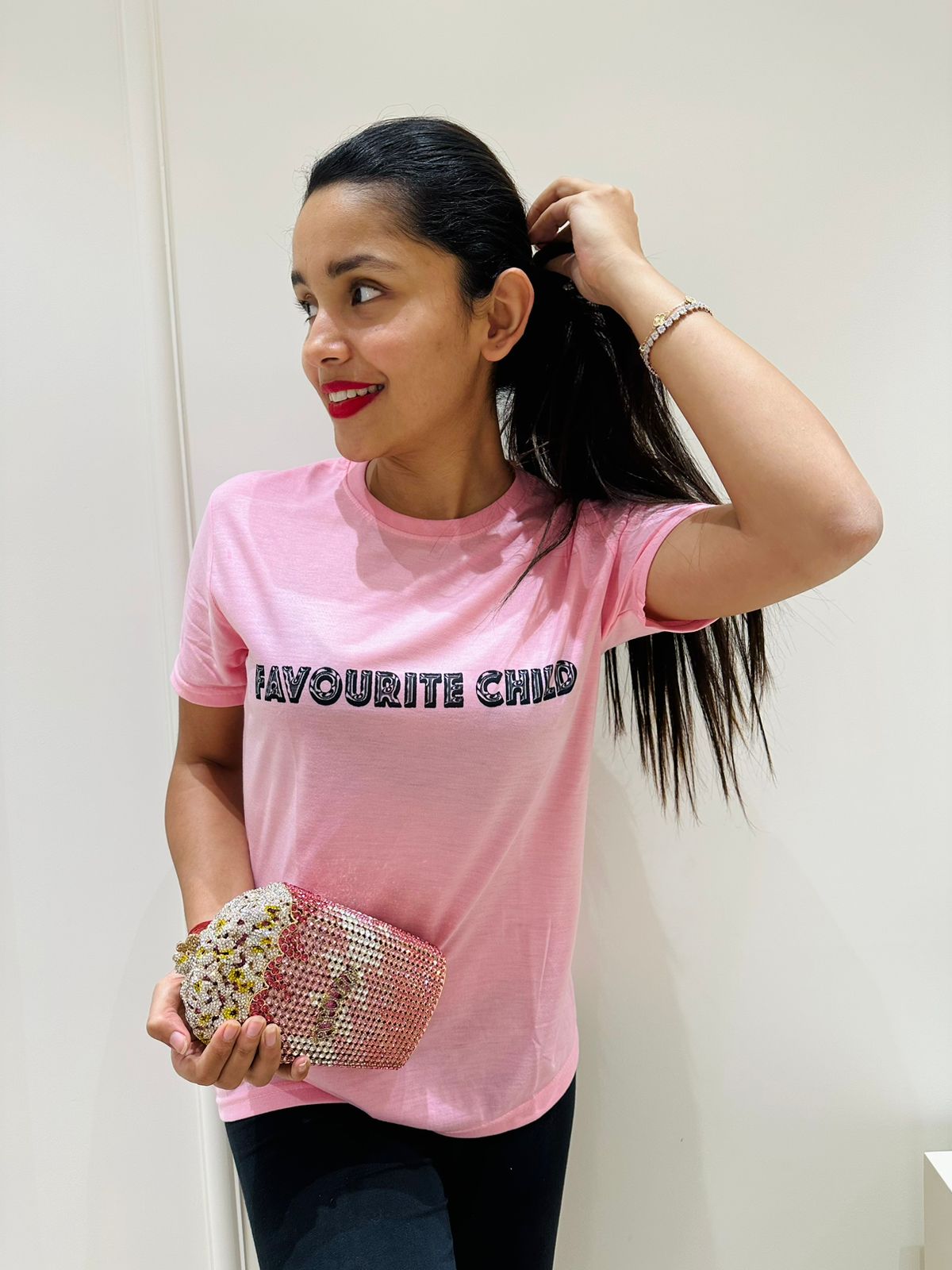 PINK PRINTED COTTON TSHIRT FOR WOMEN