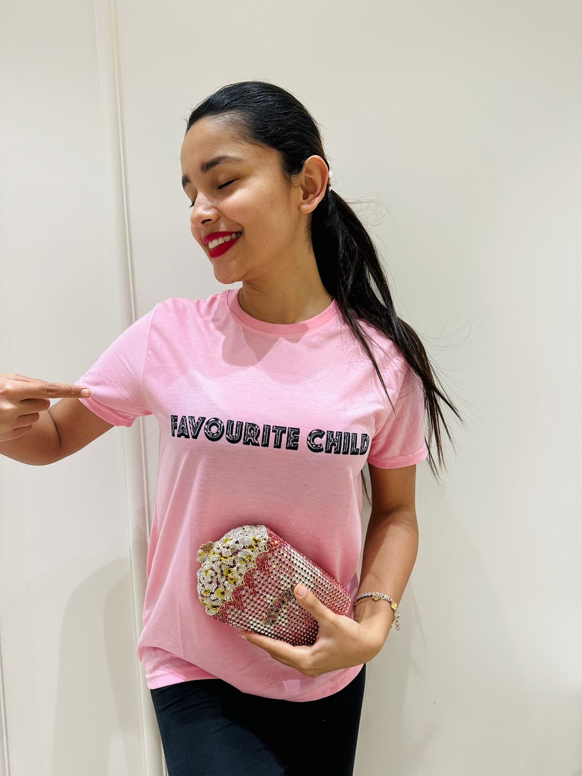 PINK PRINTED COTTON TSHIRT FOR WOMEN