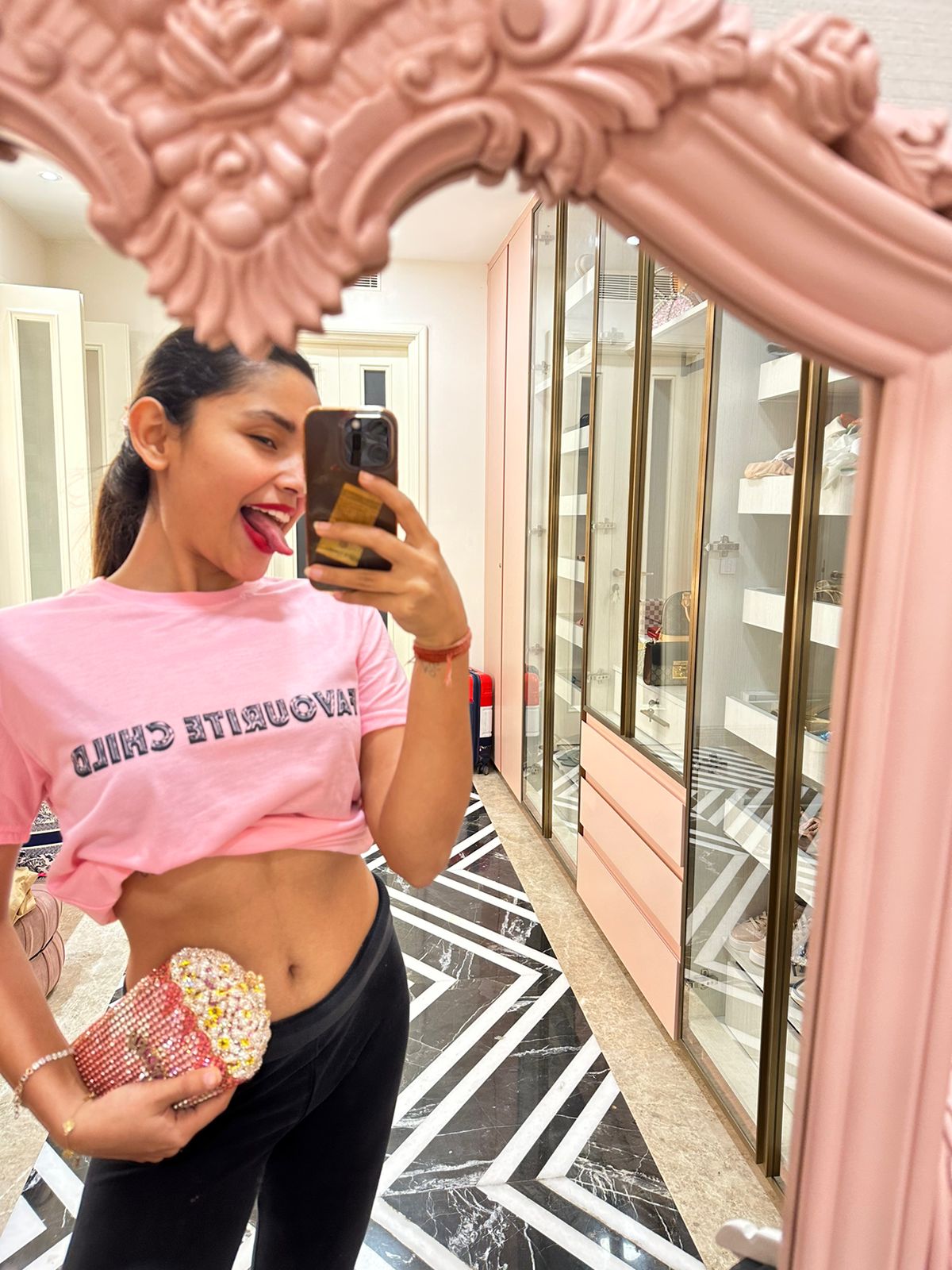 PINK PRINTED COTTON TSHIRT FOR WOMEN