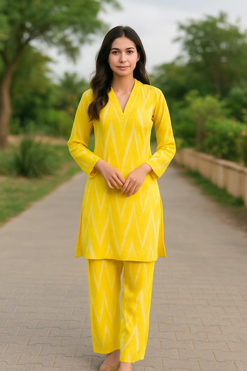 Parry Yellow Printed Full Sleeves Coord Set For Women