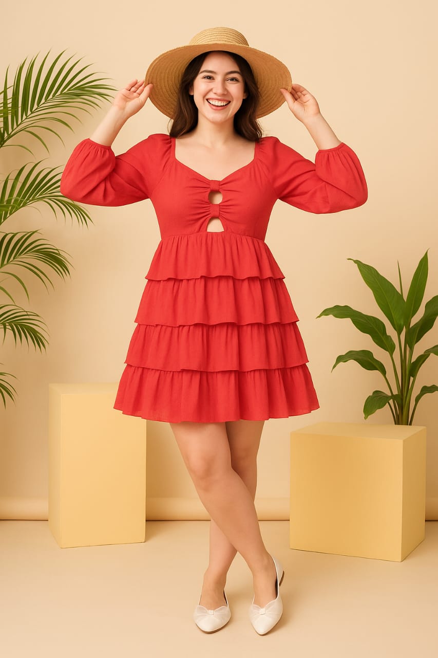 Zinovia Red Western Short Dress For Women