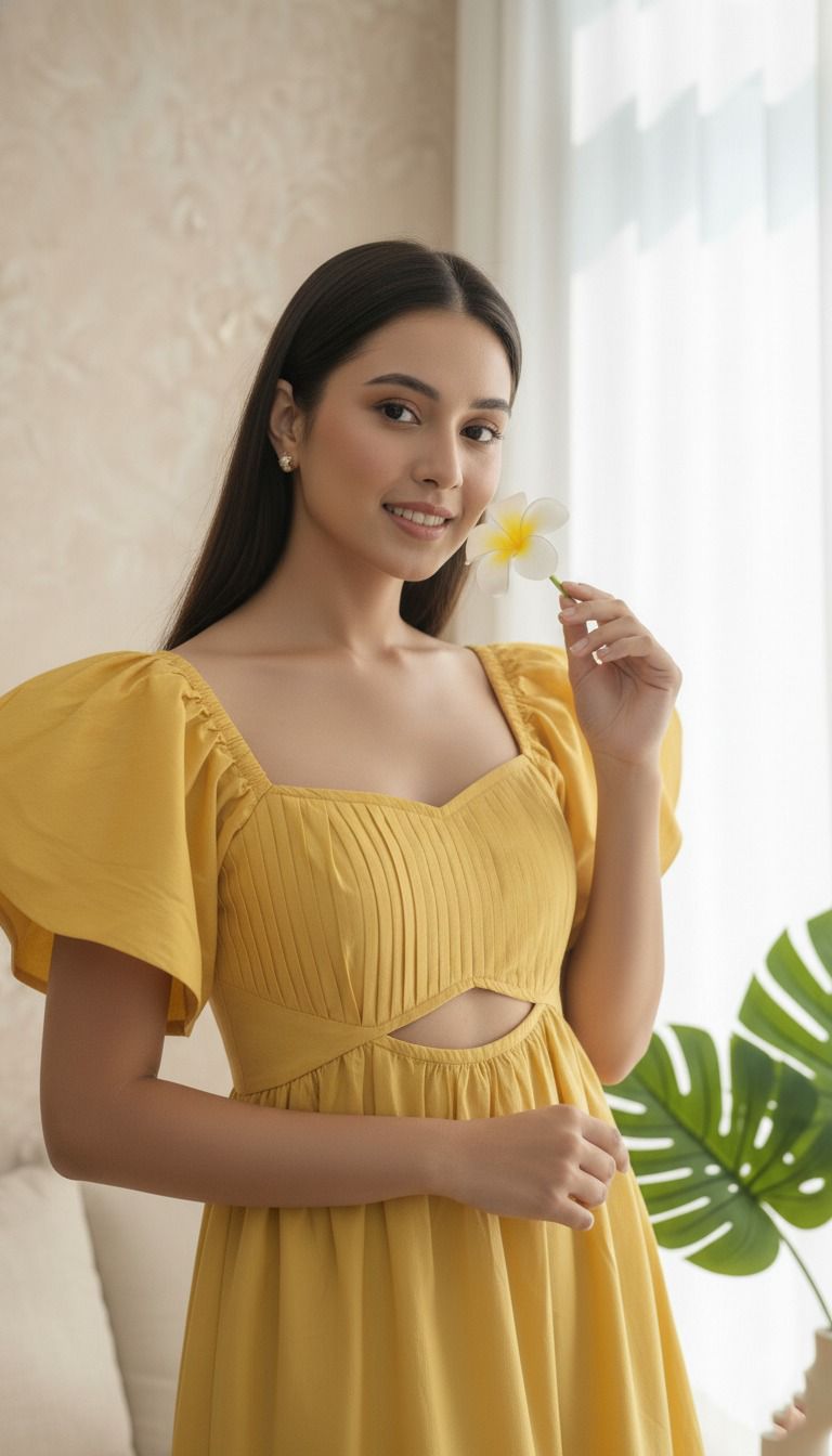 Alaia Ruffle Shoulder Gown Yellow Dress