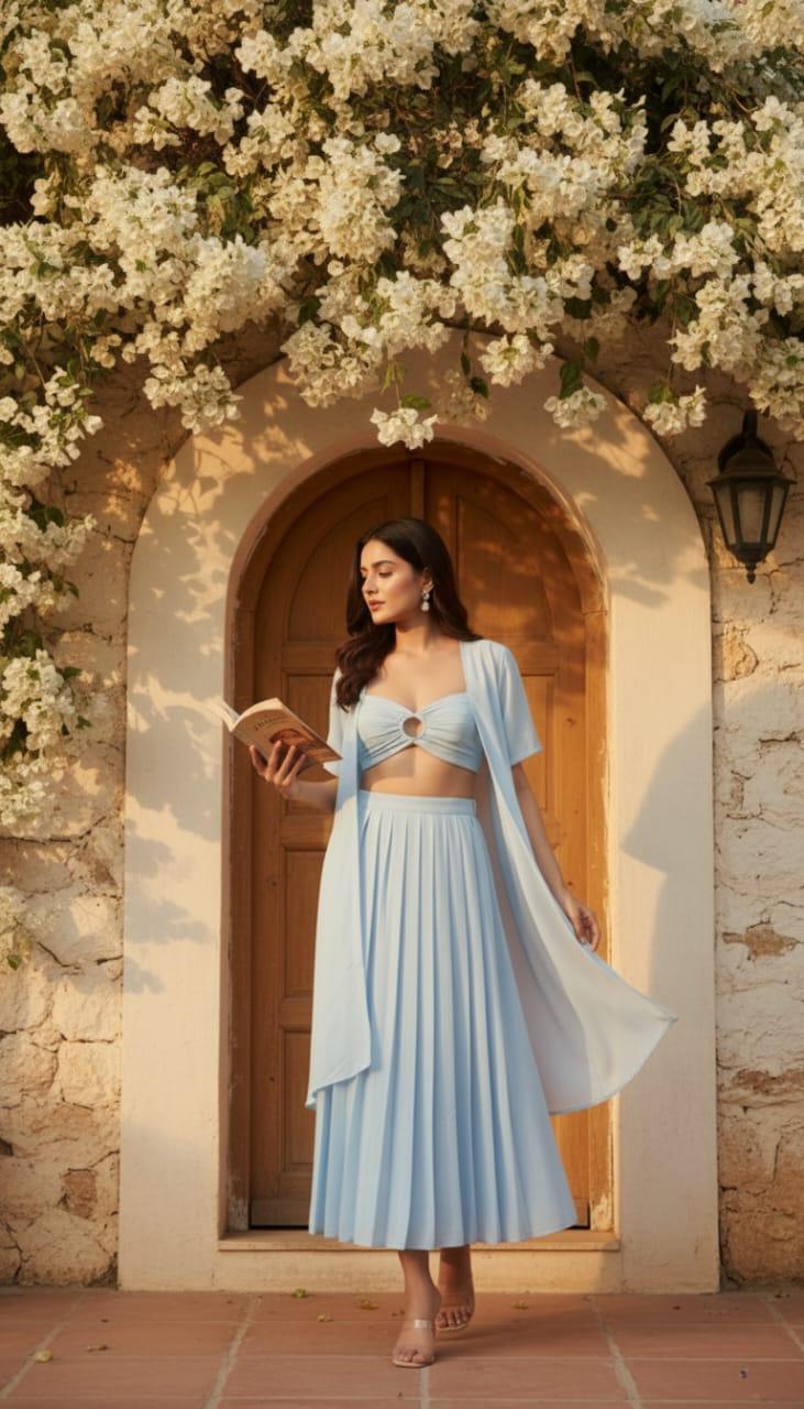 Emma Light Blue Three Piece With Skirt Dress
