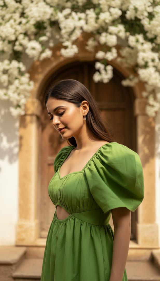 Lisa Ruffle Shoulder Gown Green Dress