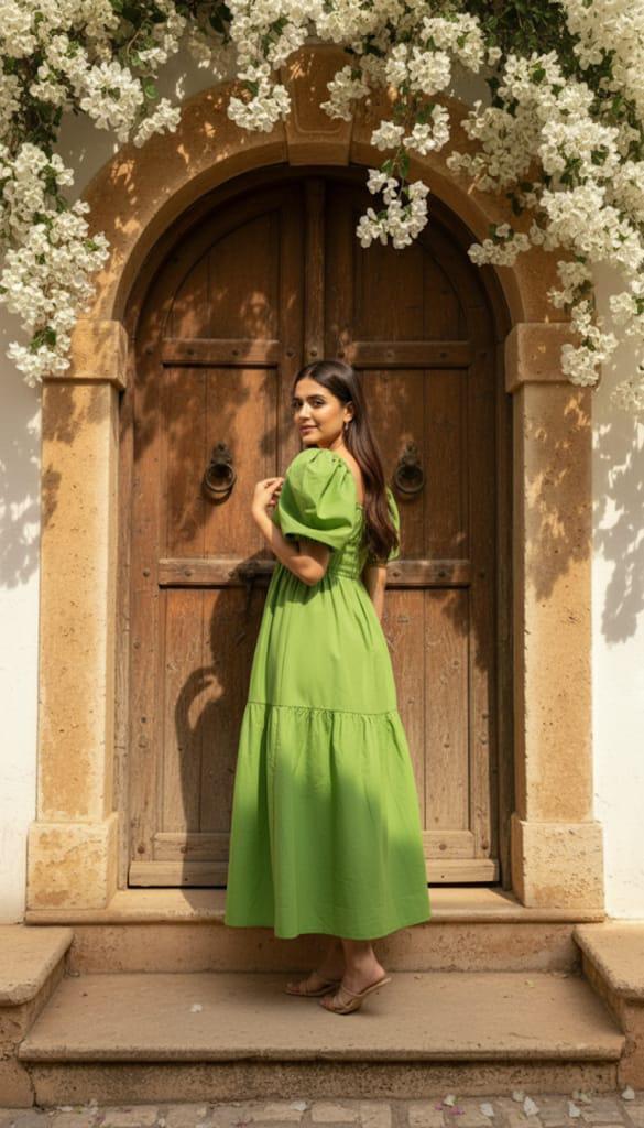 Lisa Ruffle Shoulder Gown Green Dress