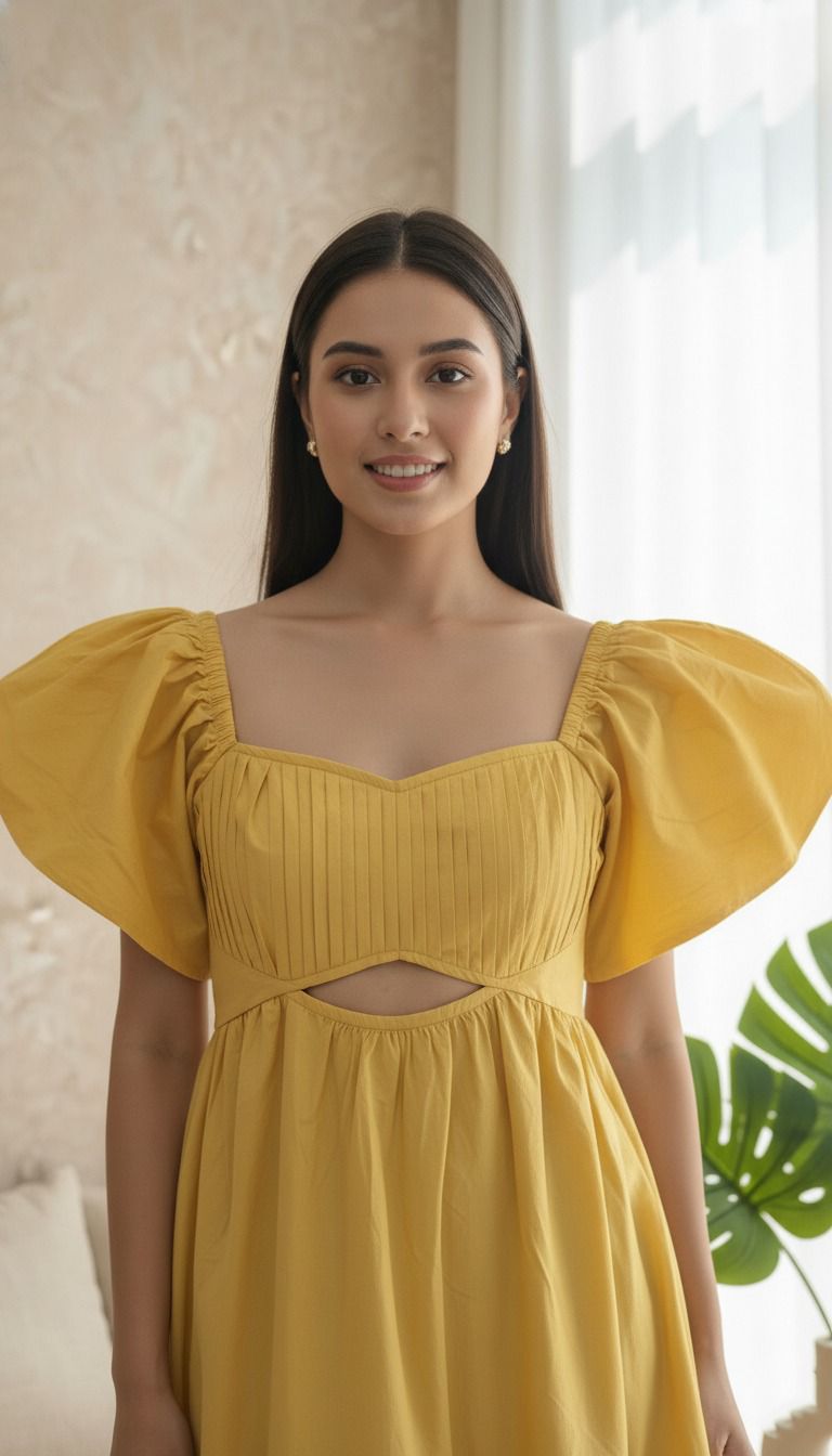 Alaia Ruffle Shoulder Gown Yellow Dress