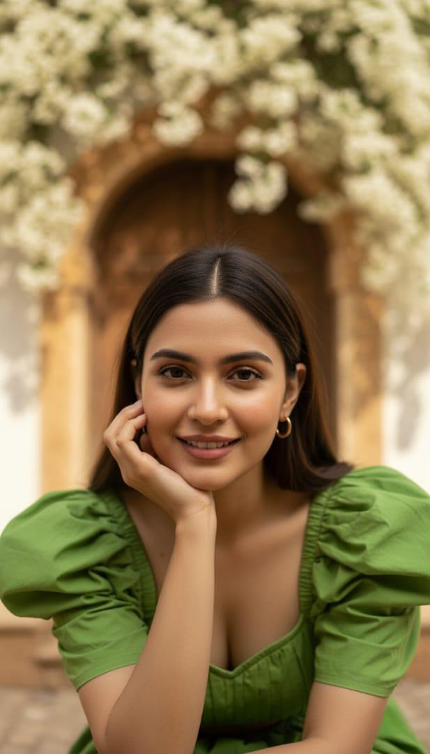 Lisa Ruffle Shoulder Gown Green Dress