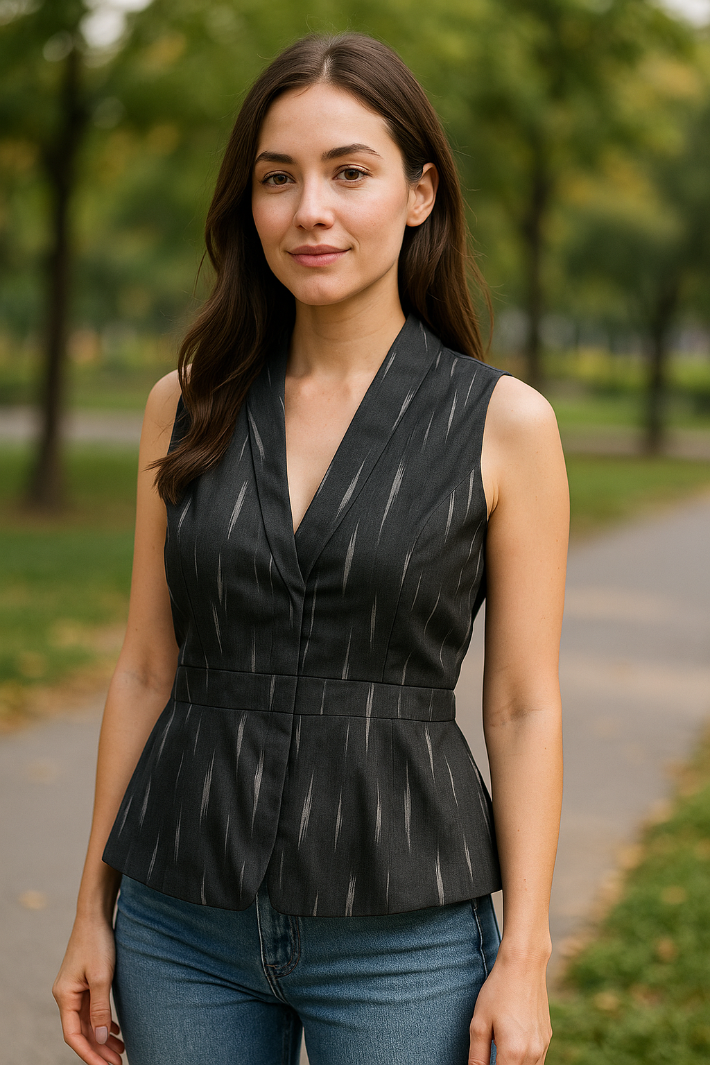 ATHENA SLEEVELESS NARROW STRIPES BLACK TOP