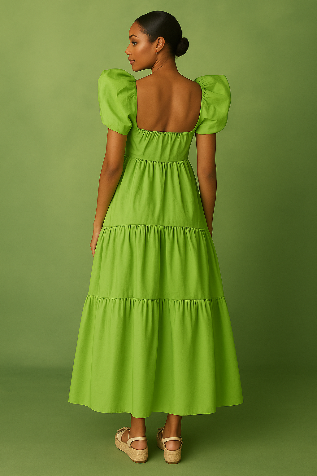 Lisa Ruffle Shoulder Gown Green Dress