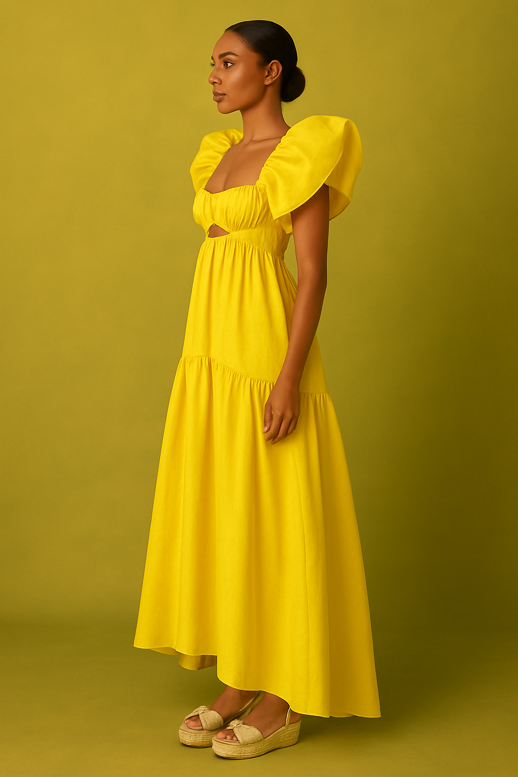 Alaia Ruffle Shoulder Gown Yellow Dress