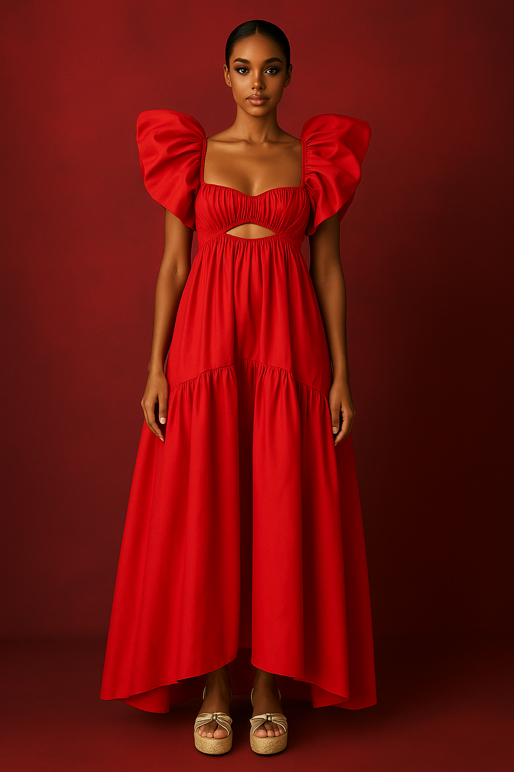 Lisa Ruffle Shoulder Gown Green Dress