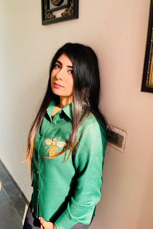 DESIGNER FOREST GREEN SHIRT FOR WOMEN