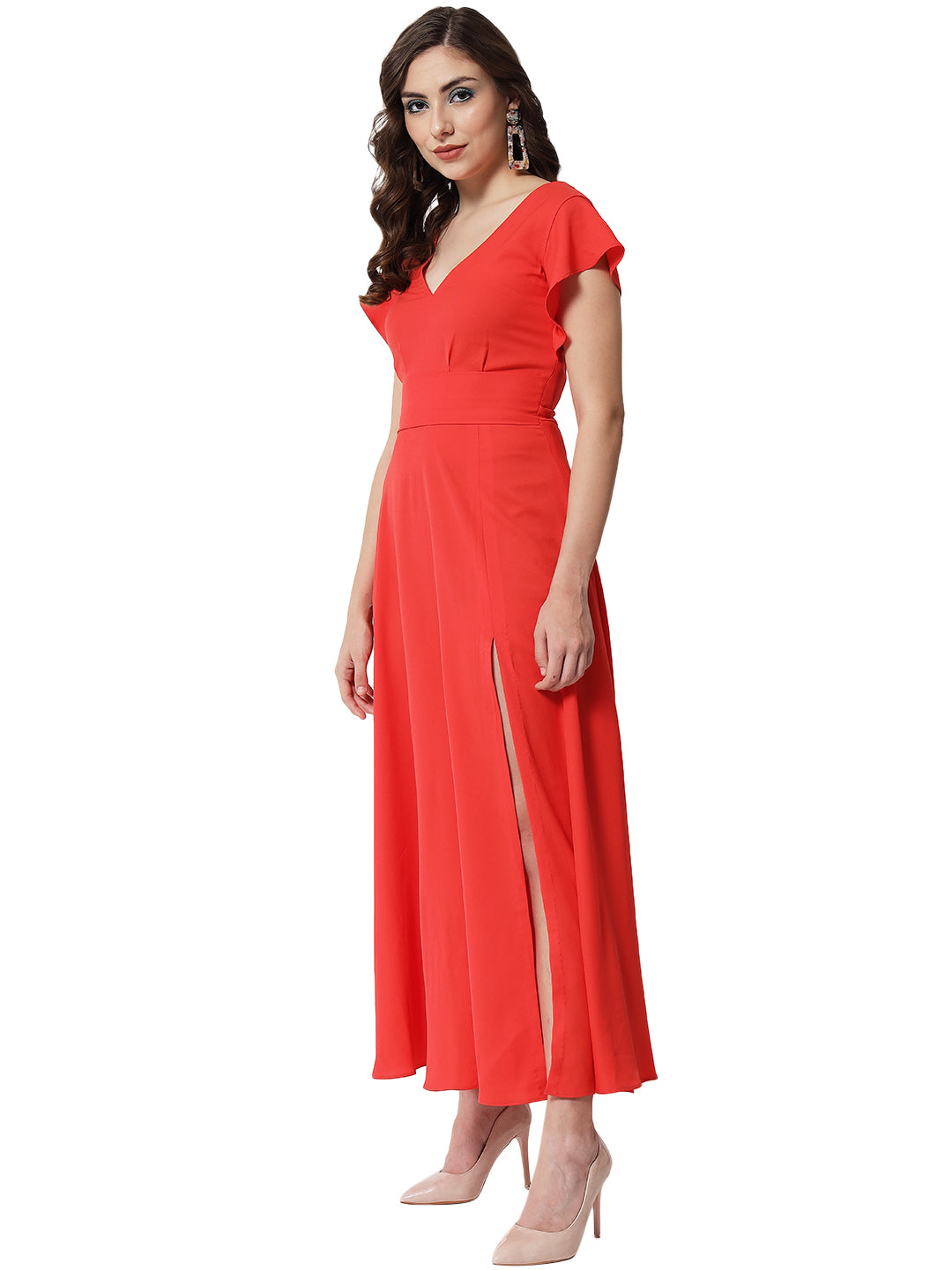 FLARED V NECK MAXI DRESS FOR WOMEN
