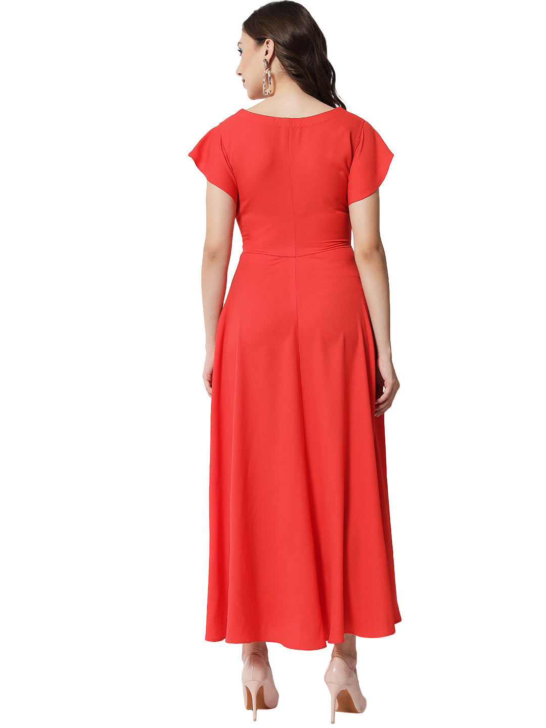 FLARED V NECK MAXI DRESS FOR WOMEN