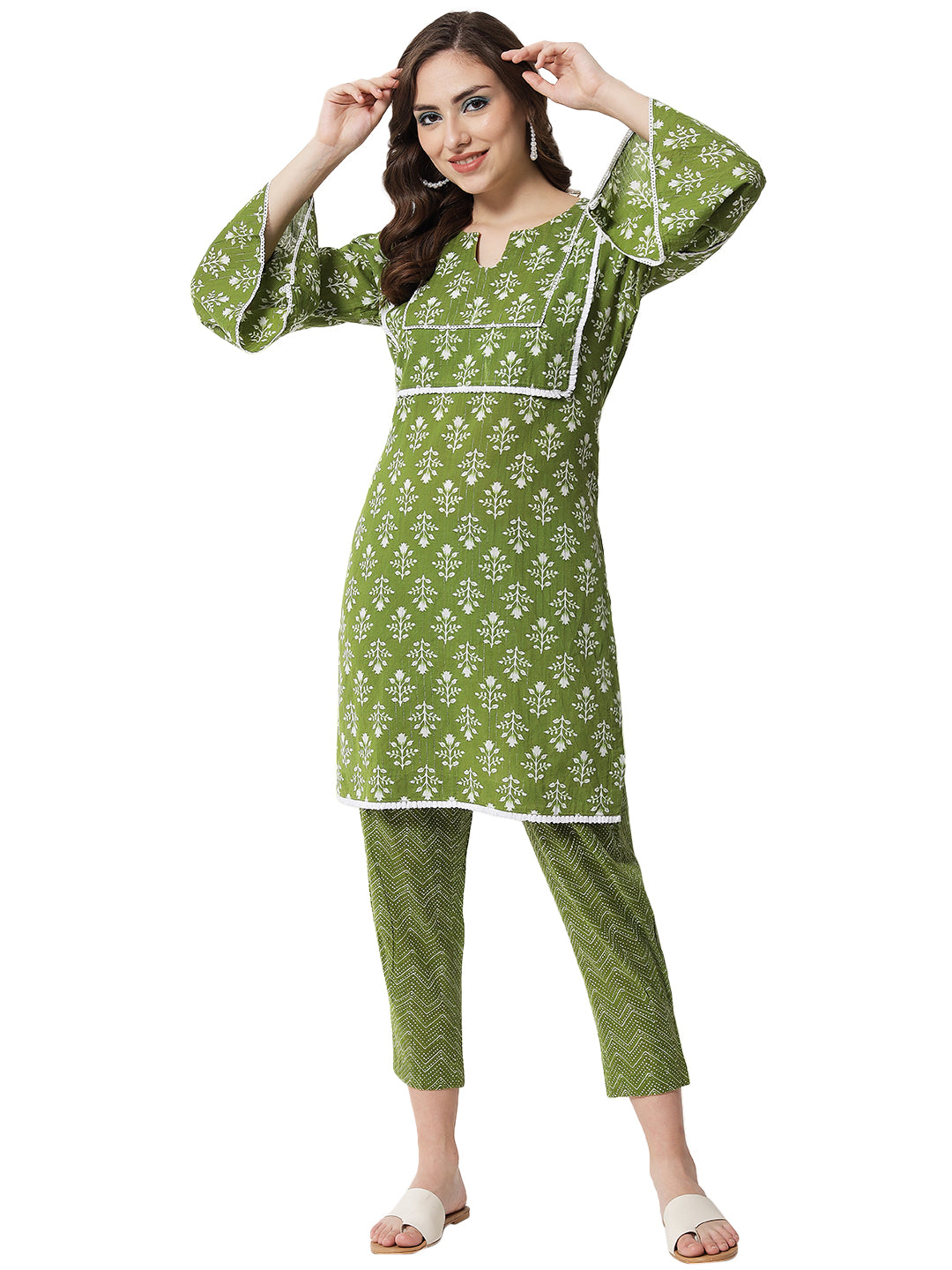 FLORAL PRINTED GREEN CO-ORD SET FOR WOMEN