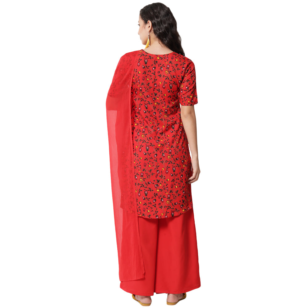 PRINTED RED A LINE DRESS FOR WOMEN