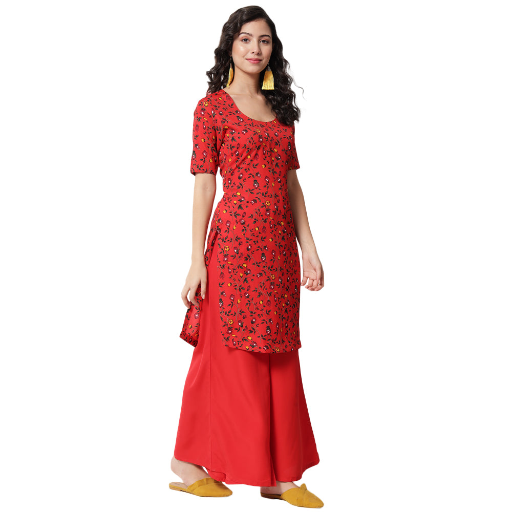 PRINTED RED A LINE DRESS FOR WOMEN
