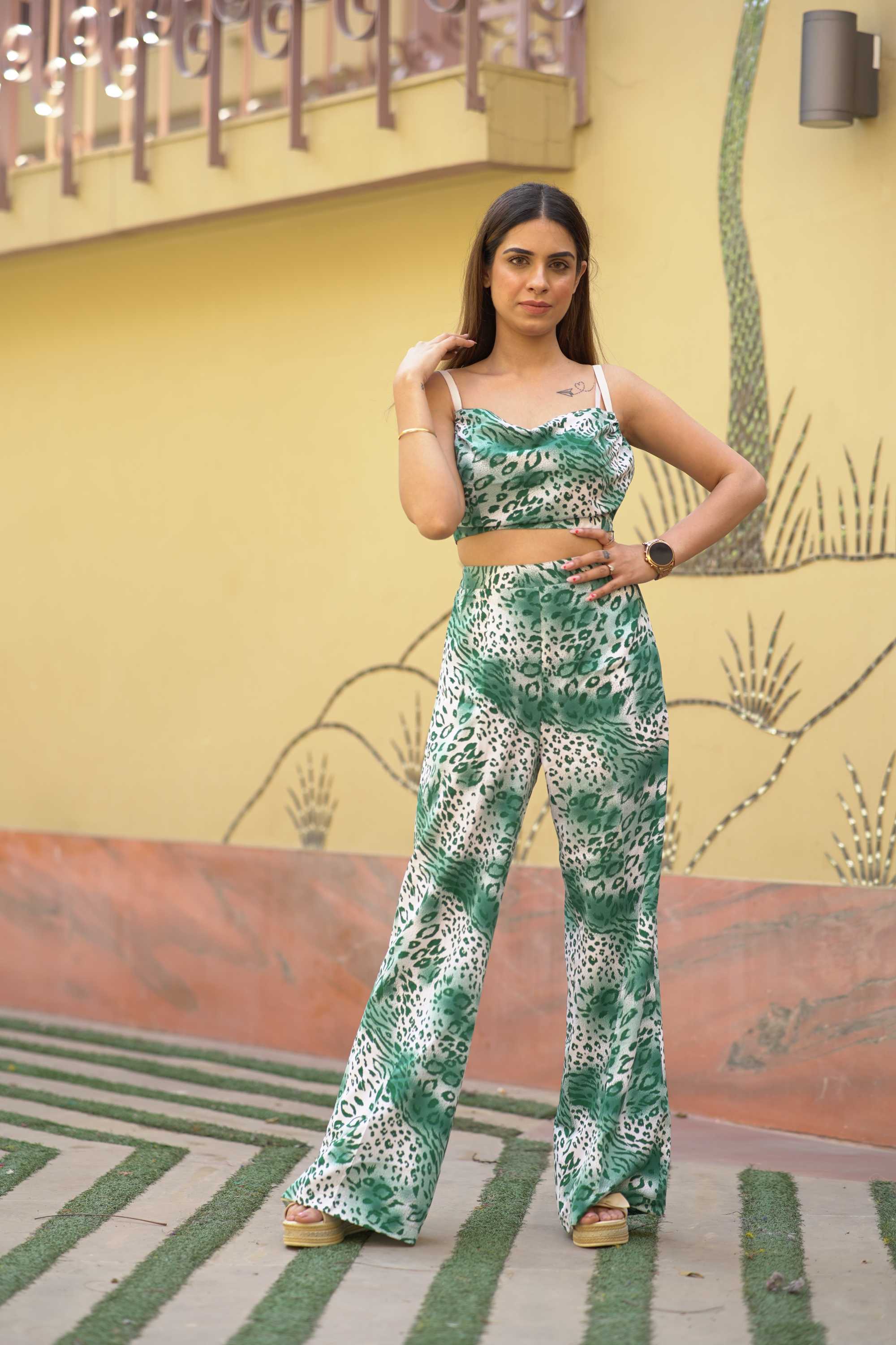 Printed Green Sleeveless Coord Set for Women