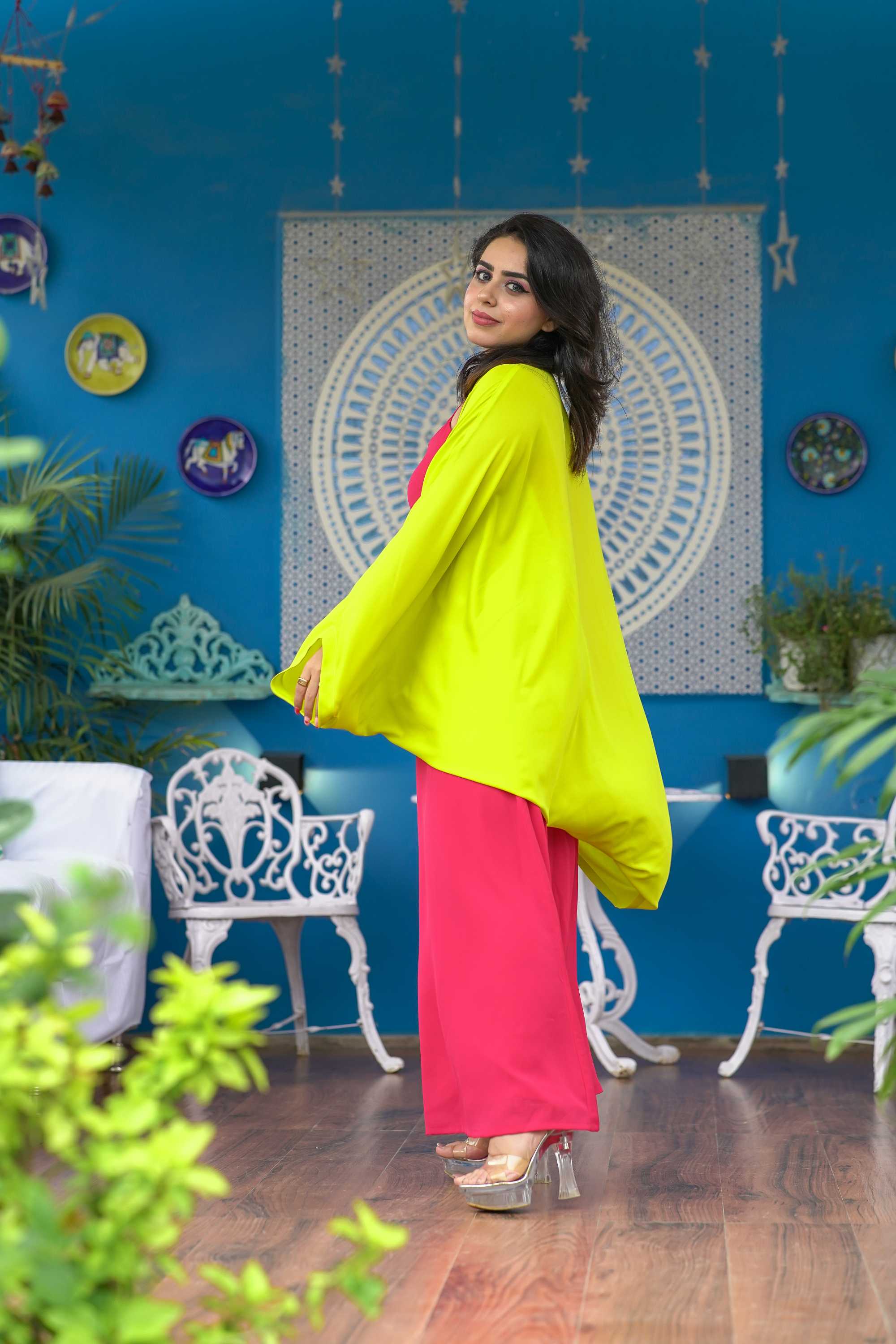 PREMIUM NEON GREEN SHRUG DRESS FOR WOMEN