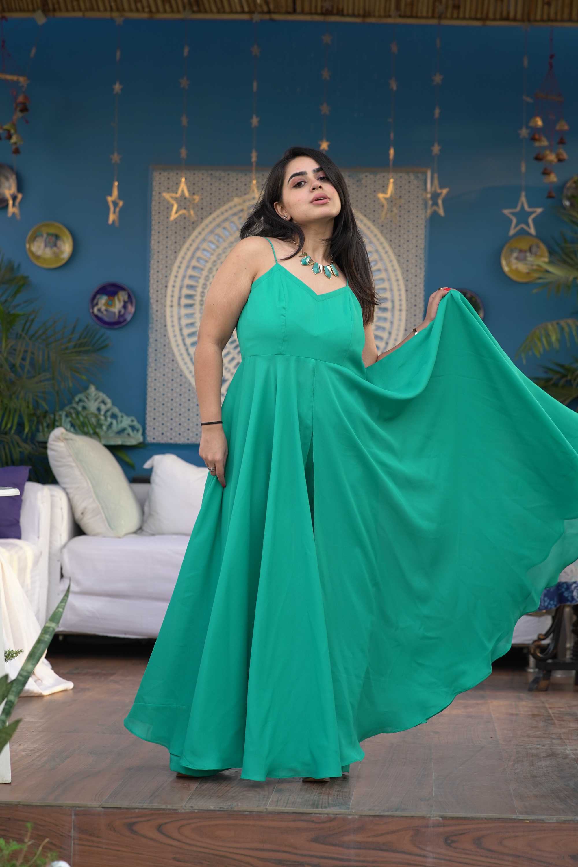 SWEETHEART NECK FLARED LONG DRESS
