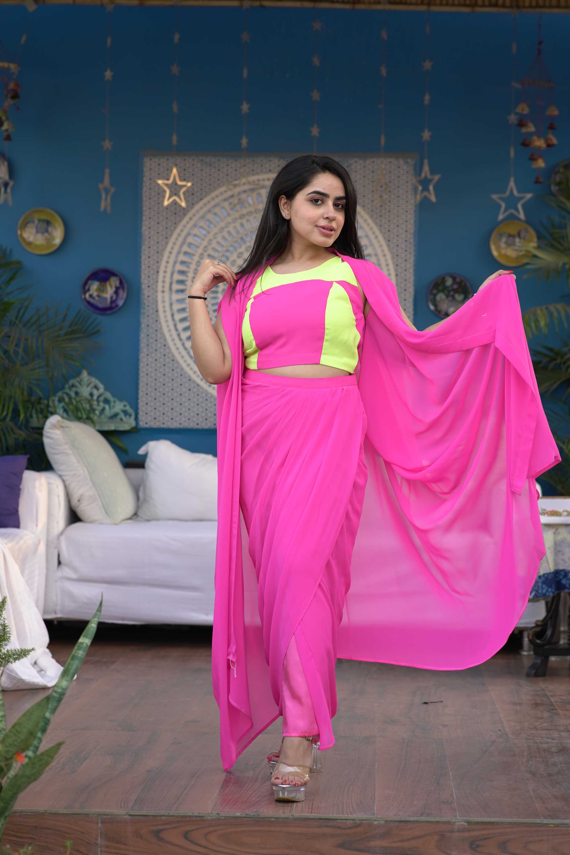 PINK COORD SET WITH SHRUG FOR WOMEN