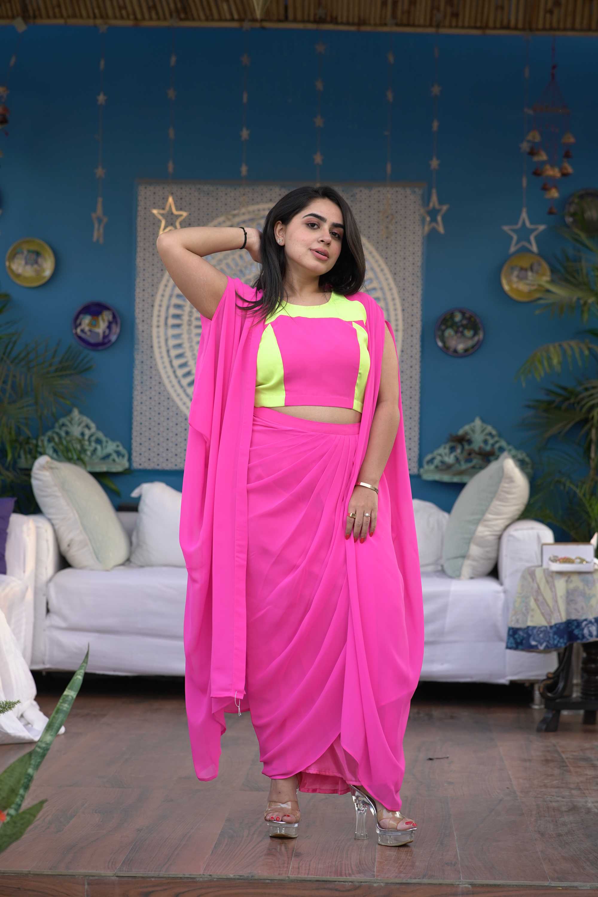 PINK COORD SET WITH SHRUG FOR WOMEN